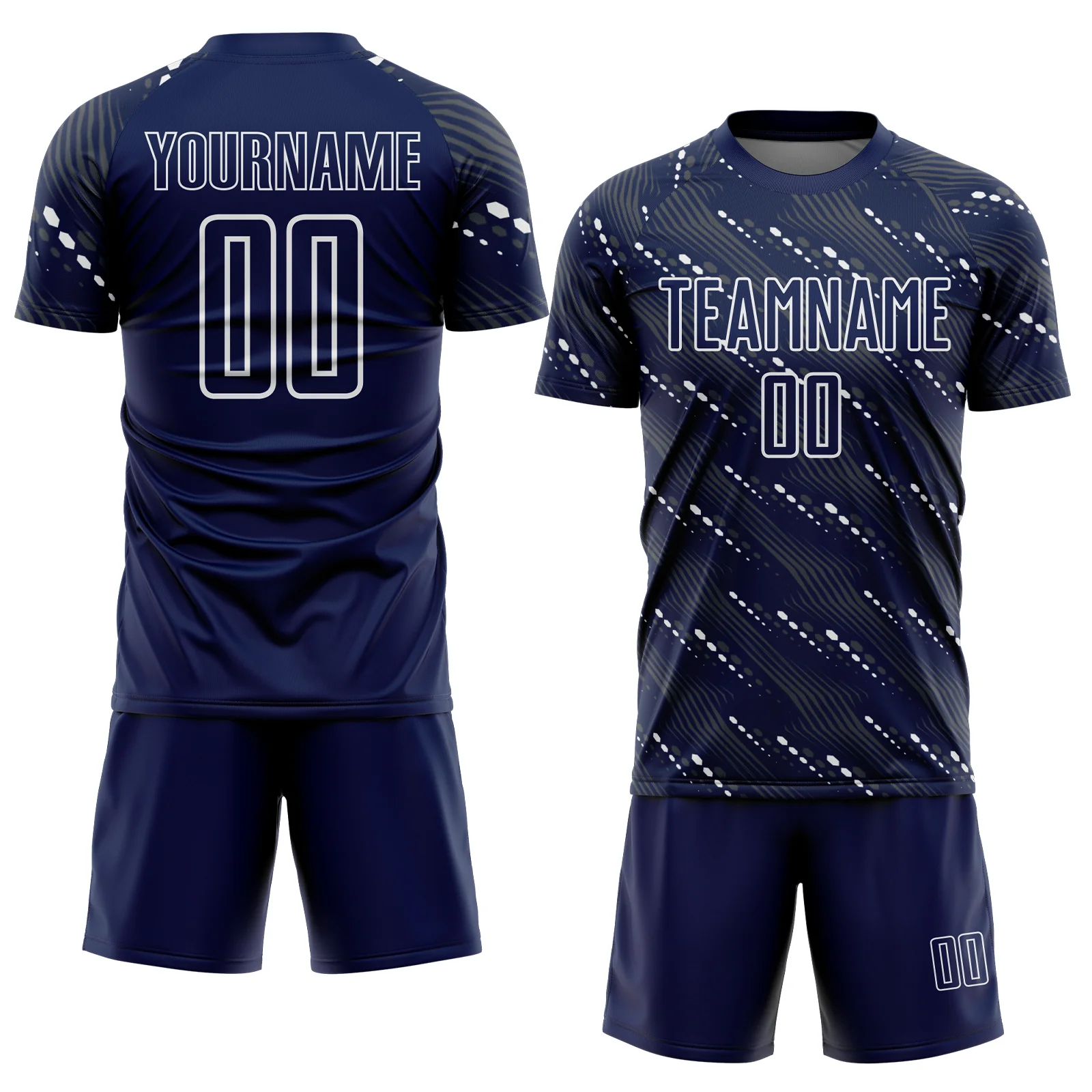 Custom Navy White Slant Lines Sports Sublimation Soccer Uniform Jersey - Image 2