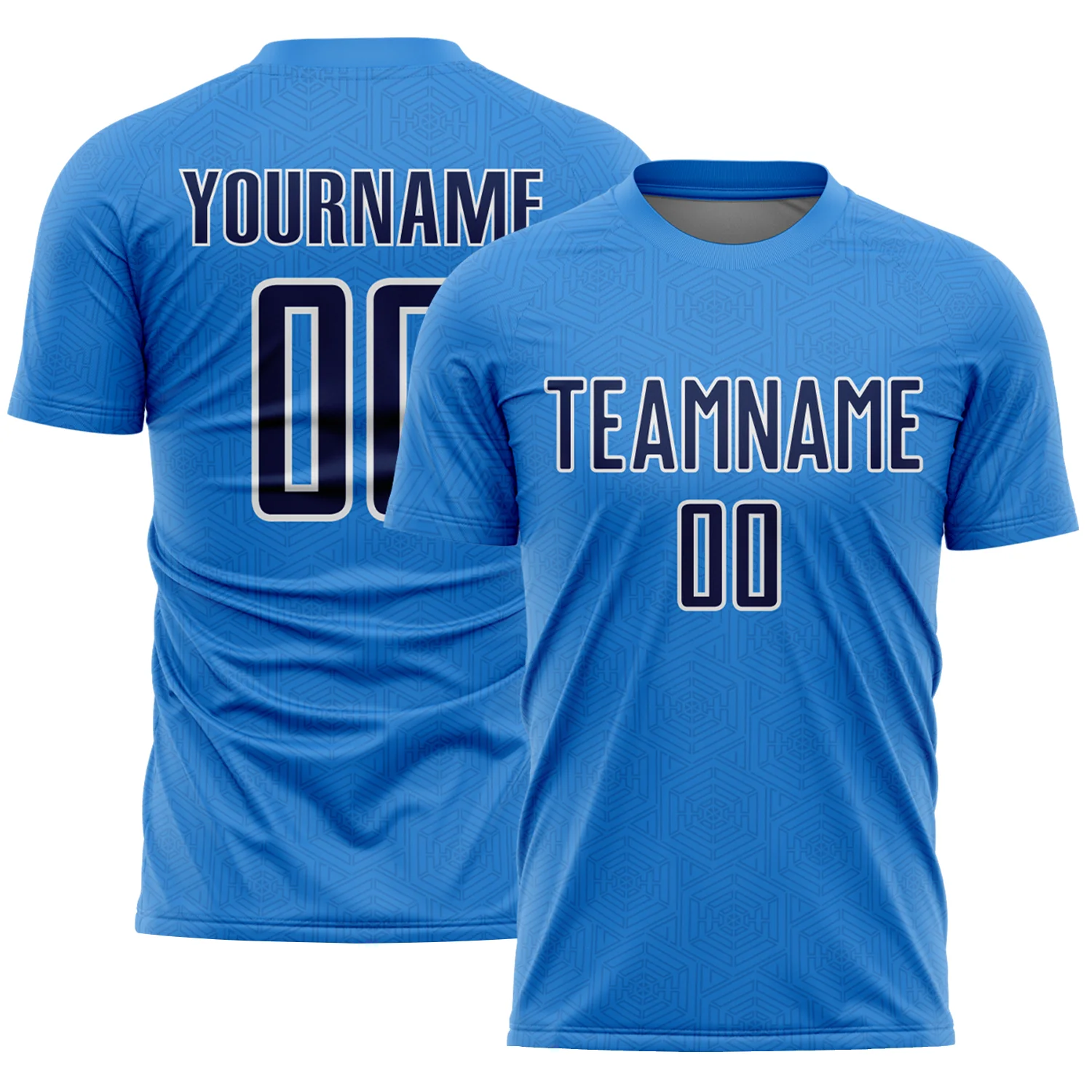 Custom Powder Blue Navy-White Geometric Shape Sports Sublimation Soccer Uniform Jersey