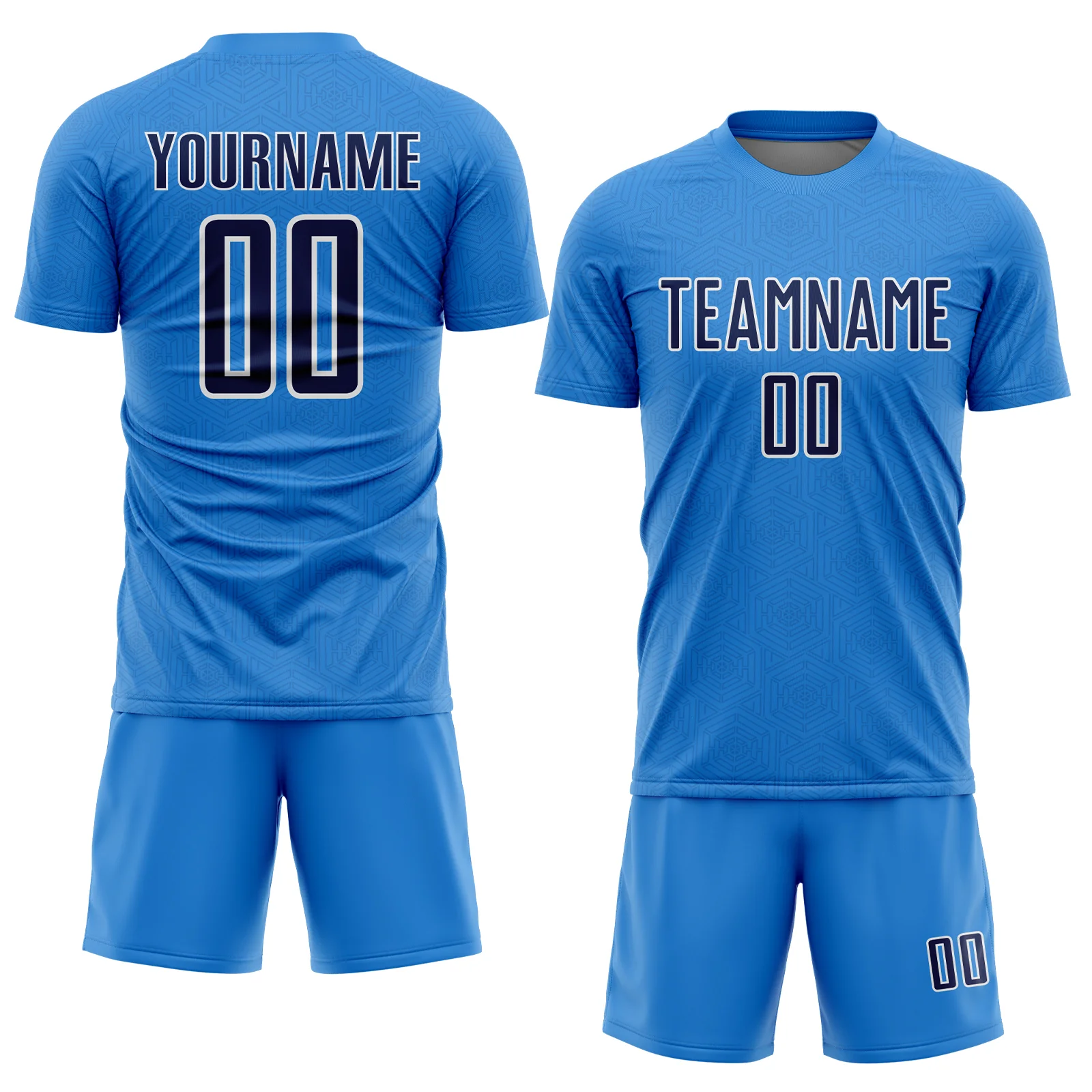 Custom Powder Blue Navy-White Geometric Shape Sports Sublimation Soccer Uniform Jersey - Image 2