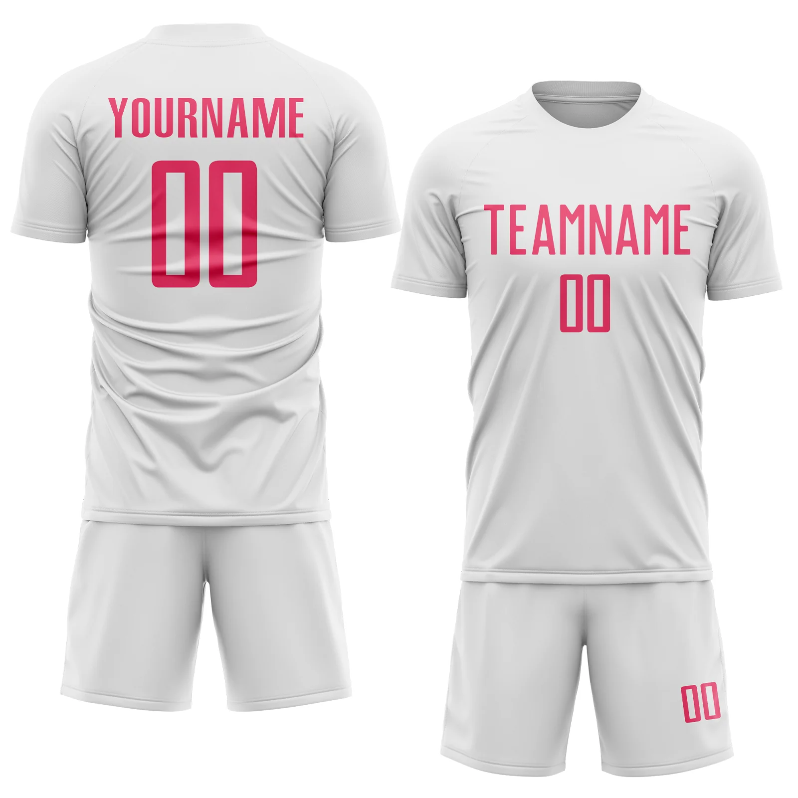 Custom White Neon Pink Sublimation Soccer Uniform Jersey - Image 2
