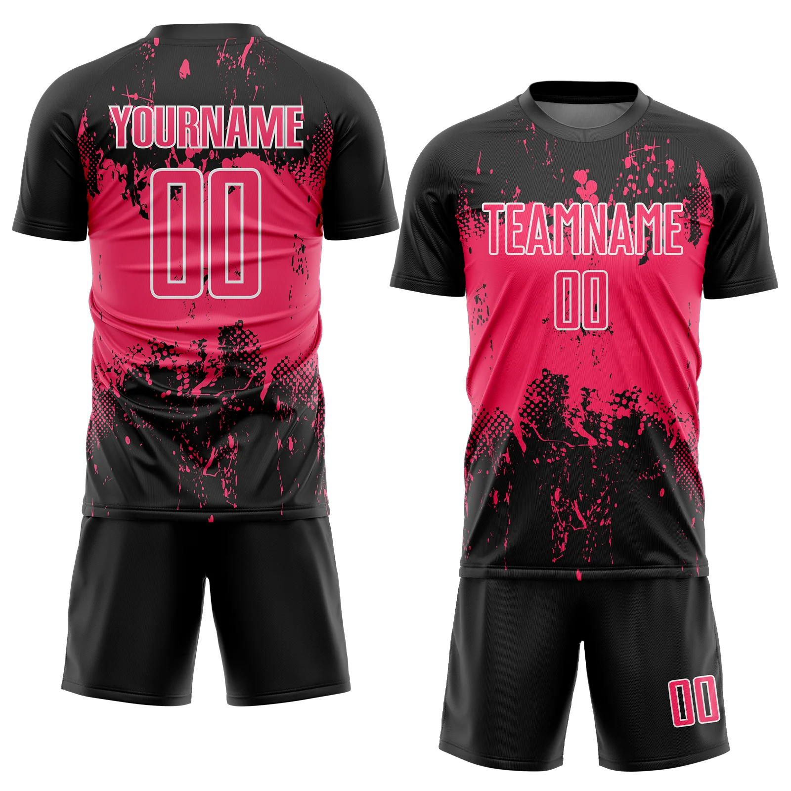 Custom Black Neon Pink-White Abstract Splatter Grunge Art Sports Sublimation Soccer Uniform Jersey - Image 2