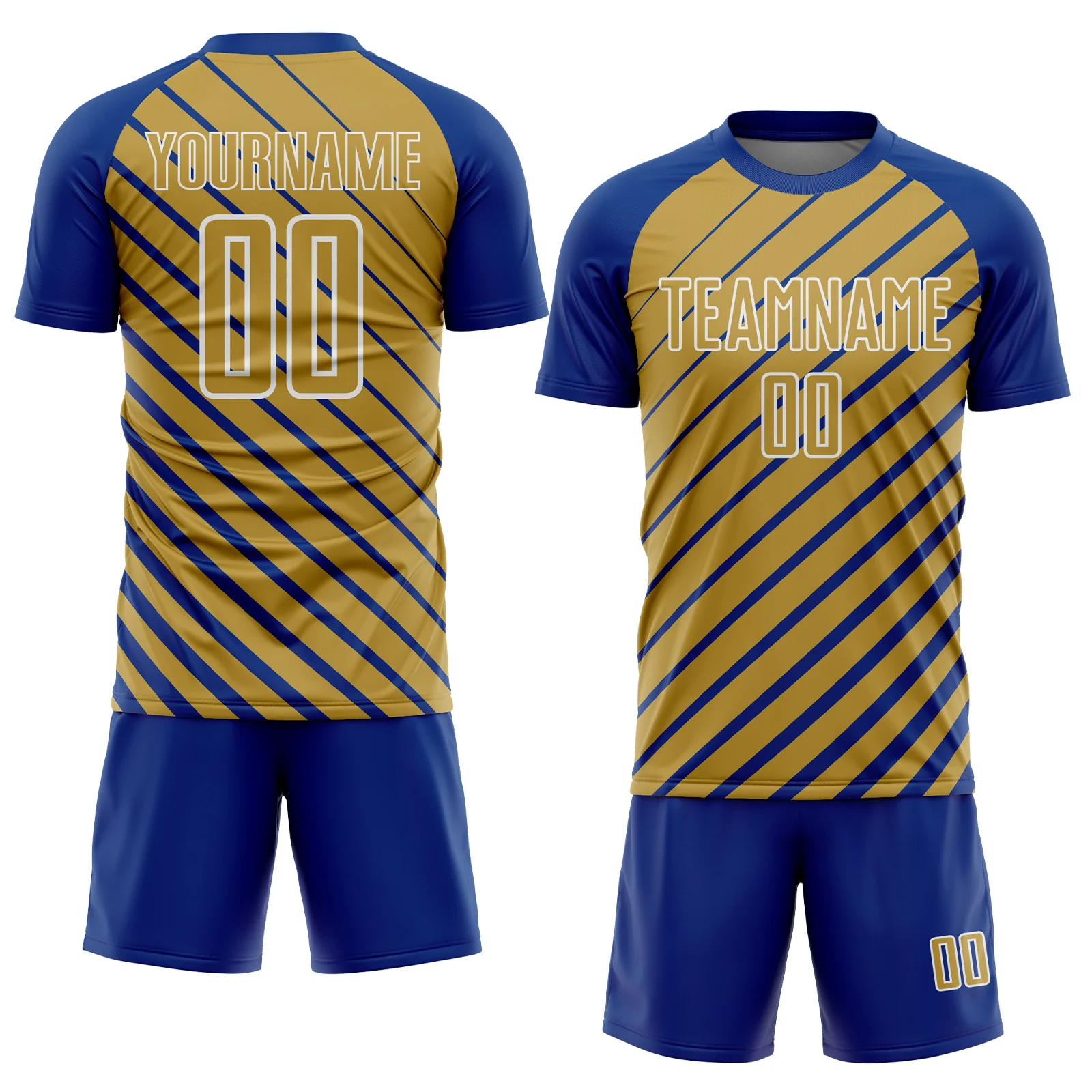 Custom Royal Old Gold-White Lines Sublimation Soccer Uniform Jersey - Image 2