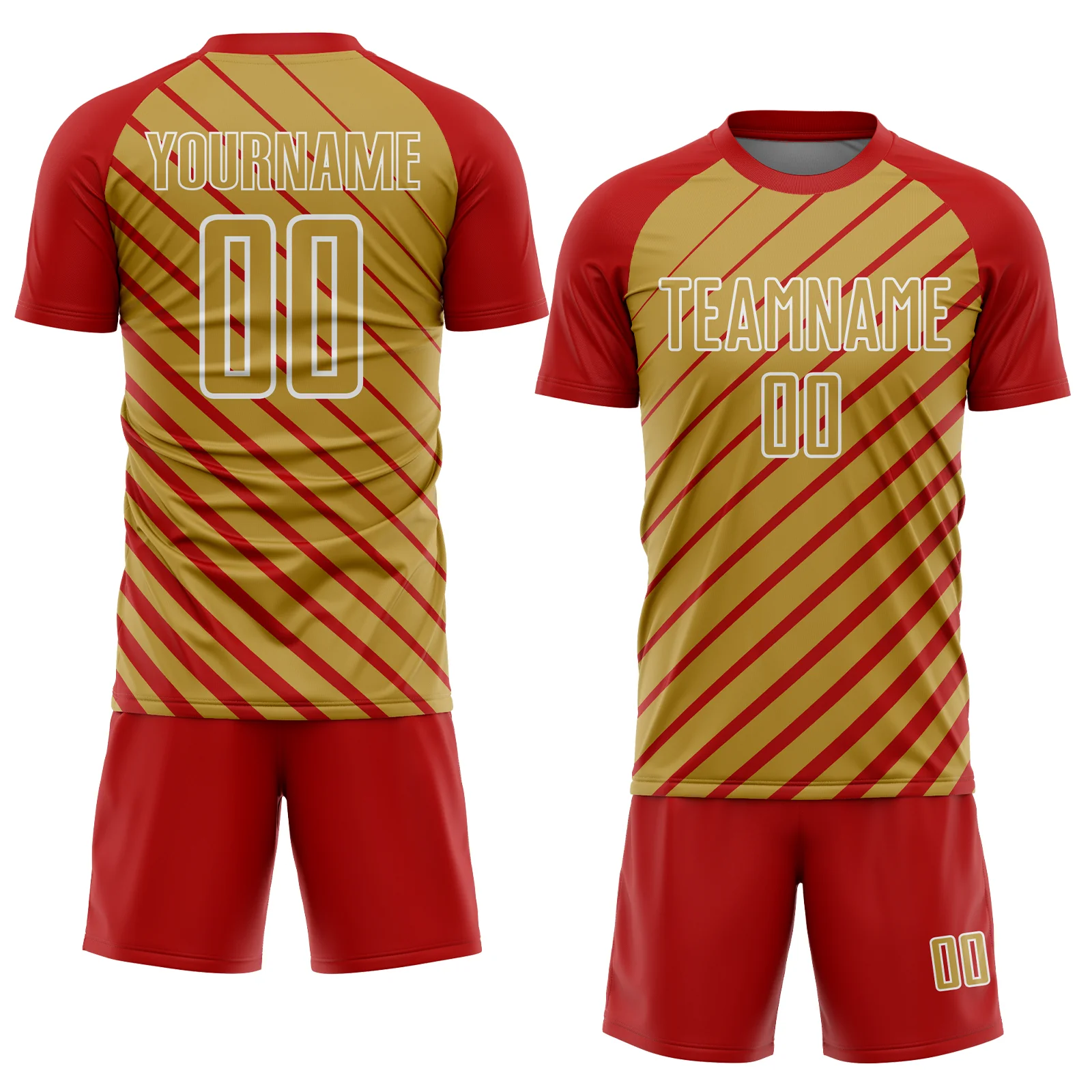 Custom Red Old Gold-White Lines Sublimation Soccer Uniform Jersey - Image 2