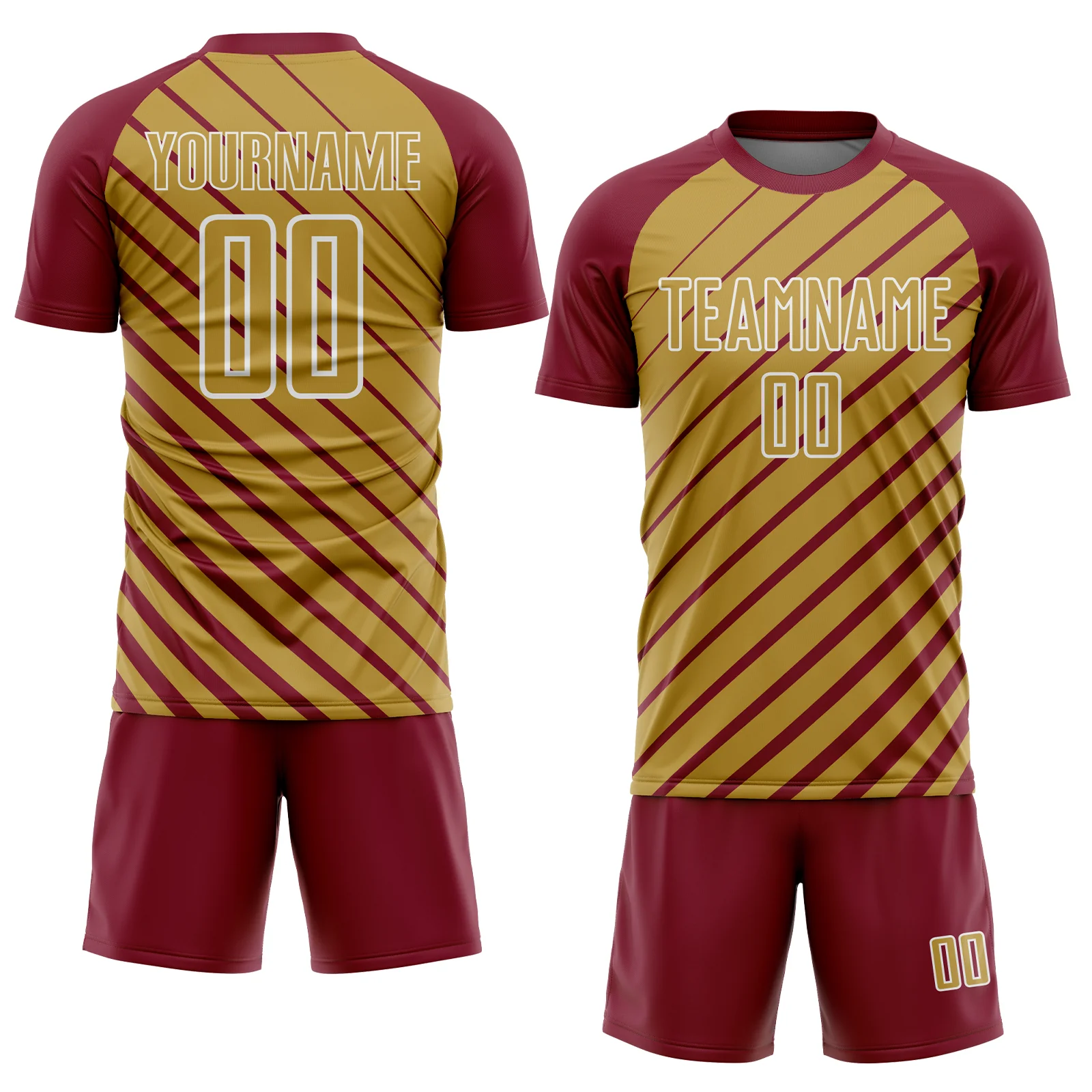 Custom Crimson Old Gold-White Lines Sublimation Soccer Uniform Jersey - Image 2