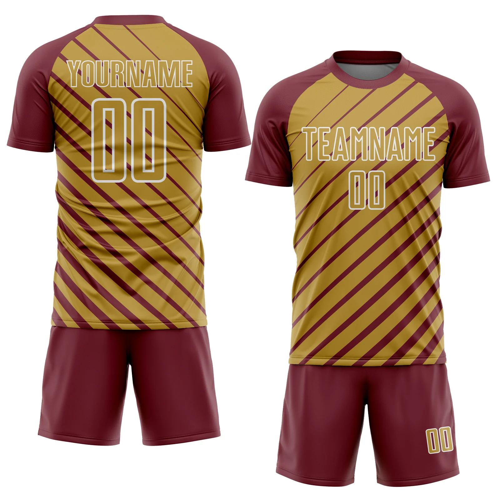 Custom Burgundy Old Gold-White Lines Sublimation Soccer Uniform Jersey - Image 2