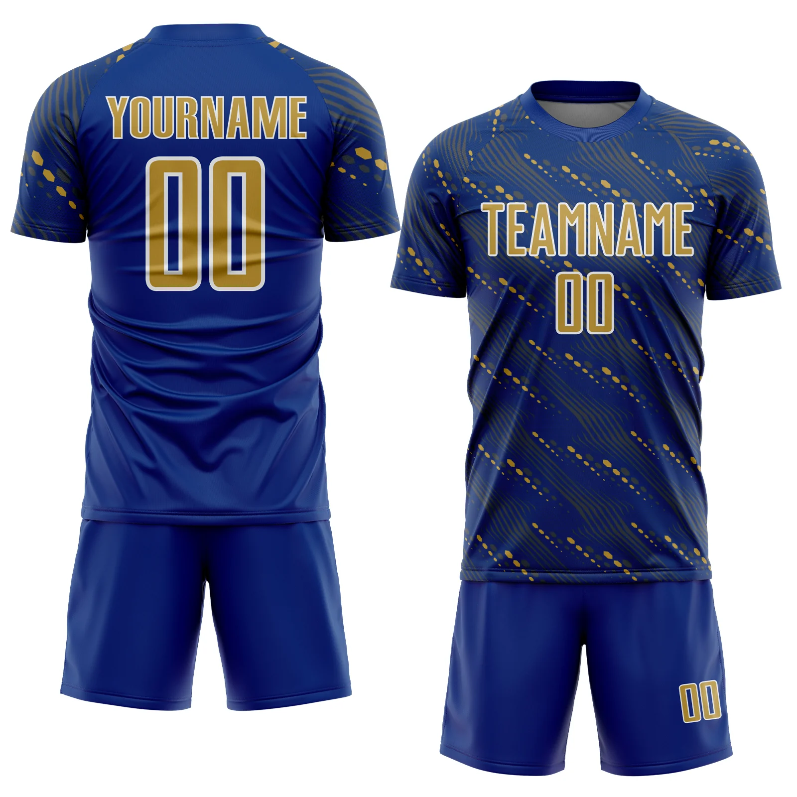 Custom Royal Old Gold-White Slant Lines Sports Sublimation Soccer Uniform Jersey - Image 2