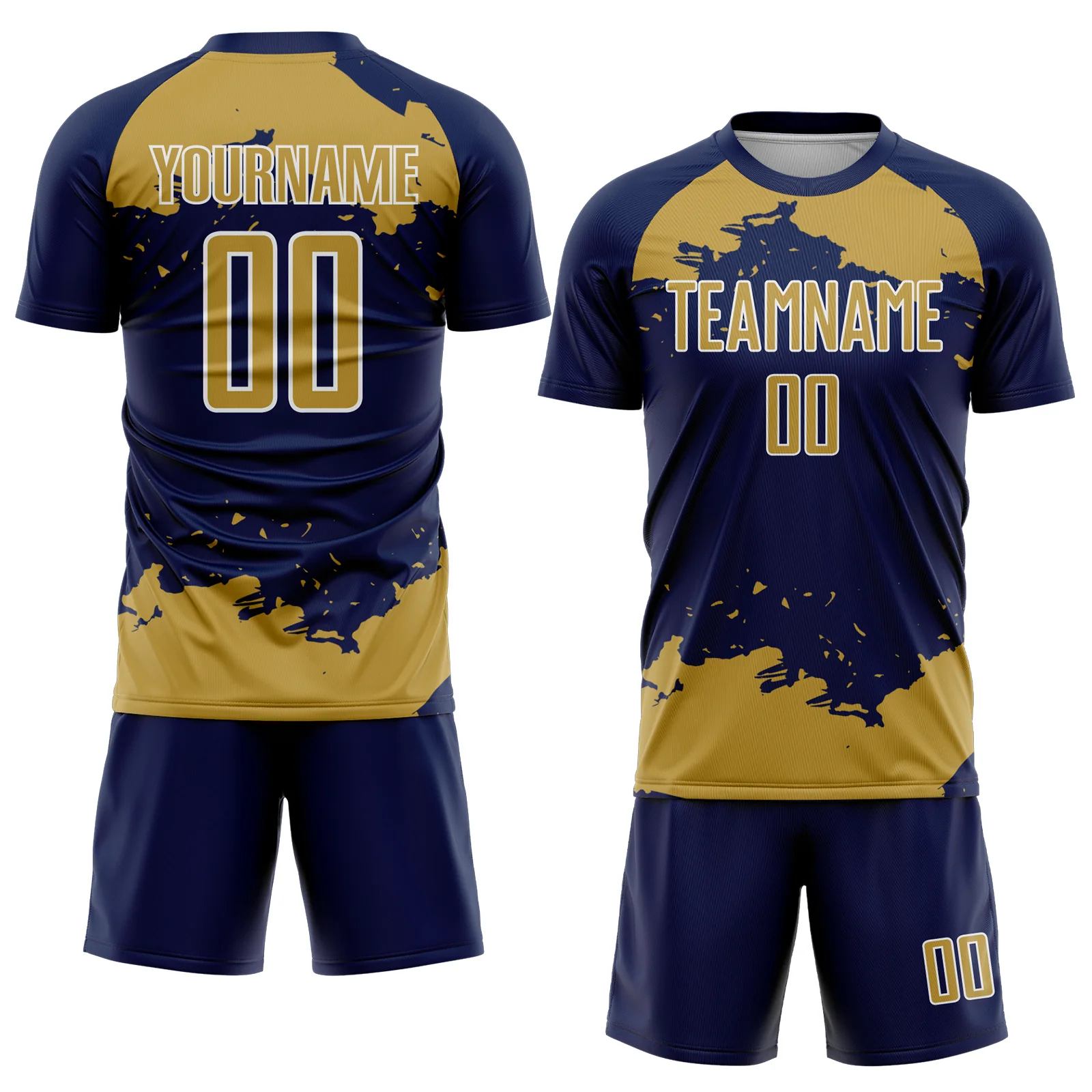 Custom Navy Old Gold-White Abstract Fragment Art Sublimation Soccer Uniform Jersey - Image 2