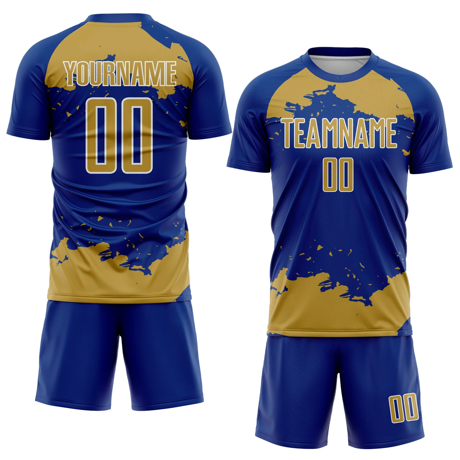 Custom Royal Old Gold-White Abstract Fragment Art Sublimation Soccer Uniform Jersey - Image 2