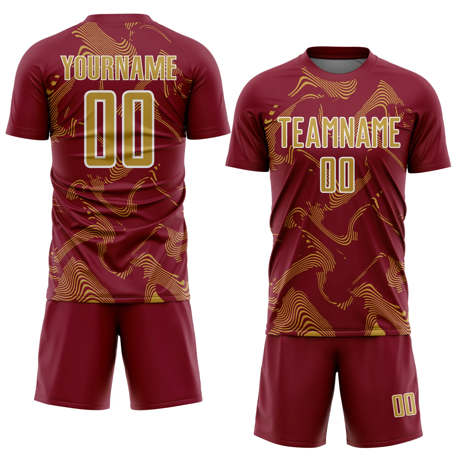 Custom Crimson Old Gold-White Curve Lines Sports Sublimation Soccer Uniform Jersey - Image 2