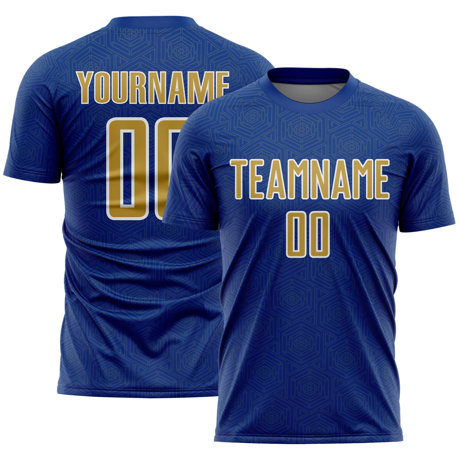 Custom Royal Old Gold-White Geometric Shape Sports Sublimation Soccer Uniform Jersey