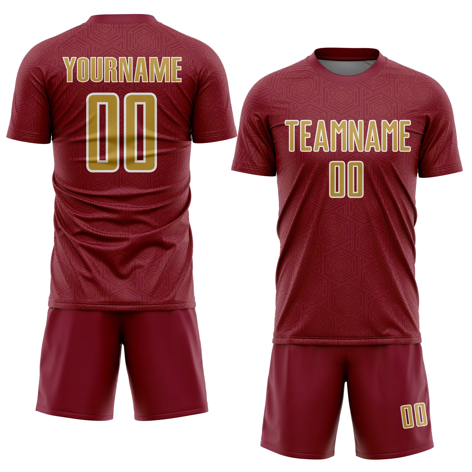 Custom Crimson Old Gold-White Geometric Shape Sports Sublimation Soccer Uniform Jersey - Image 2