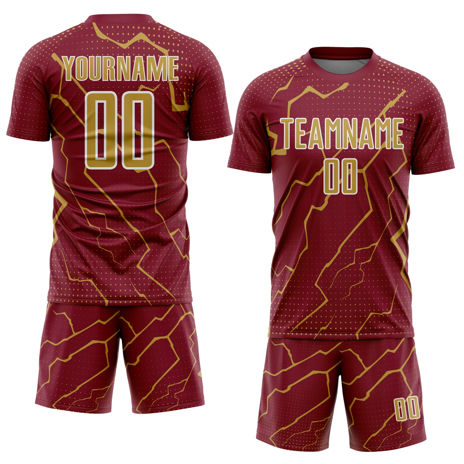 Custom Crimson Old Gold-White Lightning Sports Sublimation Soccer Uniform Jersey - Image 2