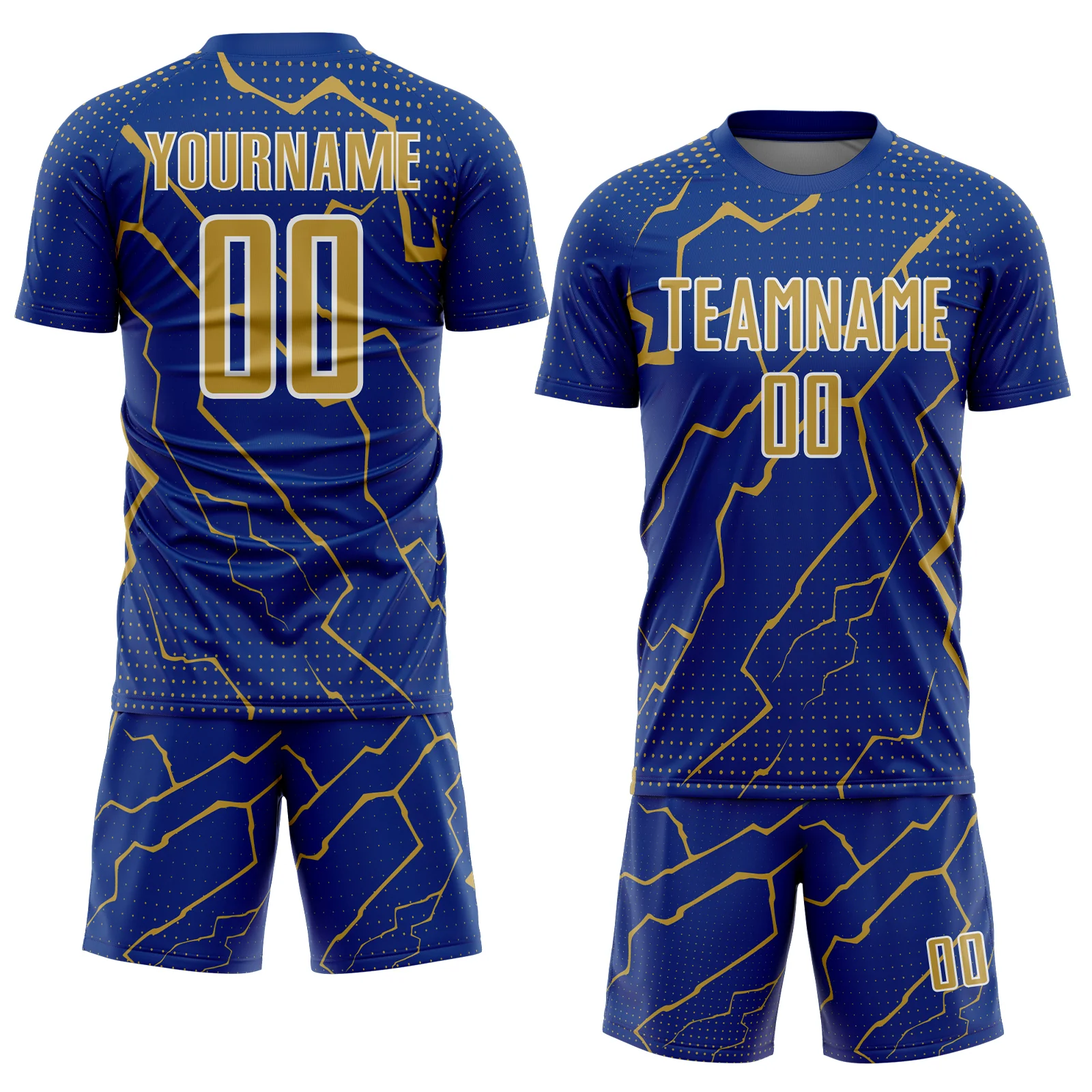 Custom Royal Old Gold-White Lightning Sports Sublimation Soccer Uniform Jersey - Image 2