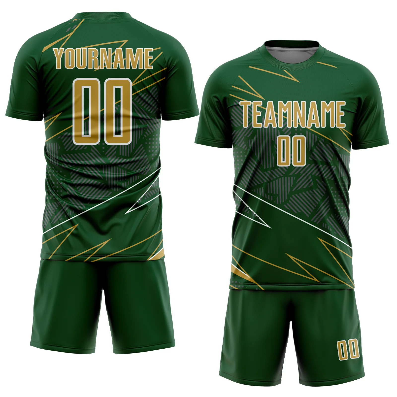 Custom Green Old Gold-White Lines Sports Sublimation Soccer Uniform Jersey - Image 2