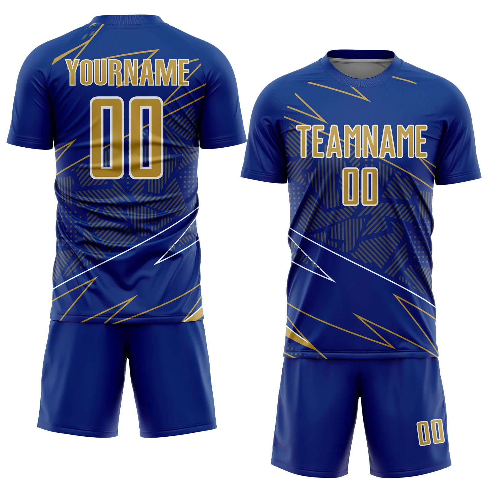 Custom Royal Old Gold-White Lines Sports Sublimation Soccer Uniform Jersey - Image 2