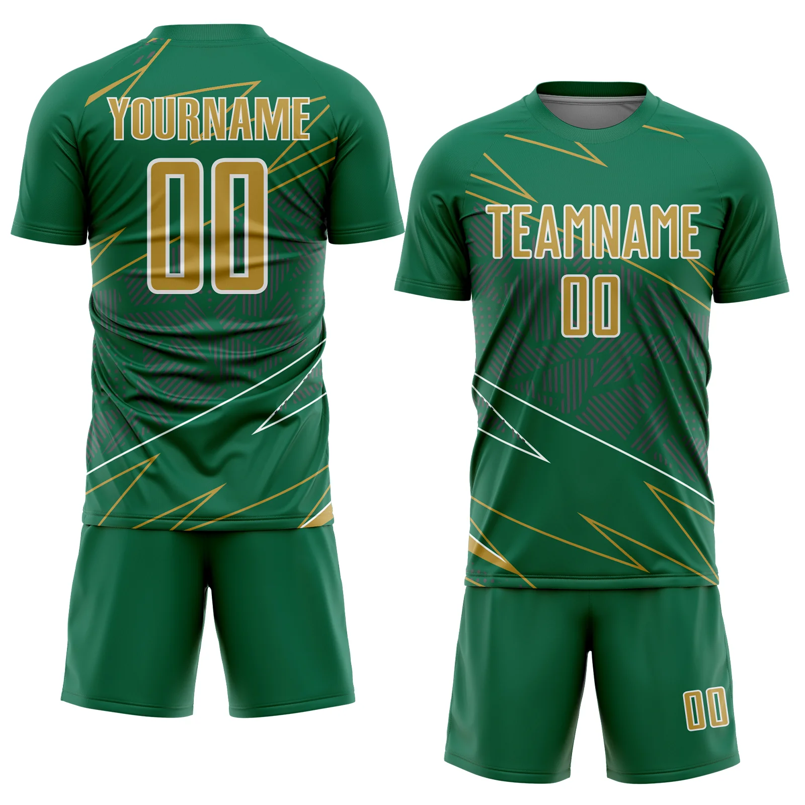 Custom Kelly Green Old Gold-White Lines Sports Sublimation Soccer Uniform Jersey - Image 2