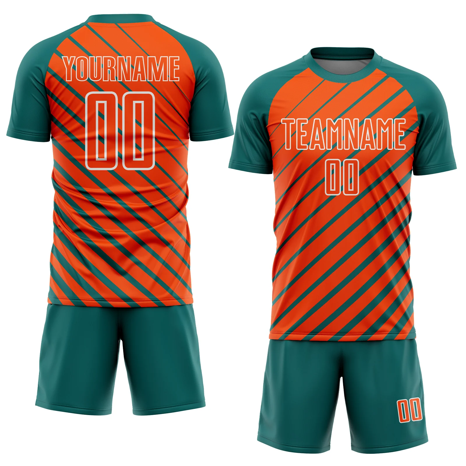 Custom Teal Orange-White Lines Sublimation Soccer Uniform Jersey - Image 2