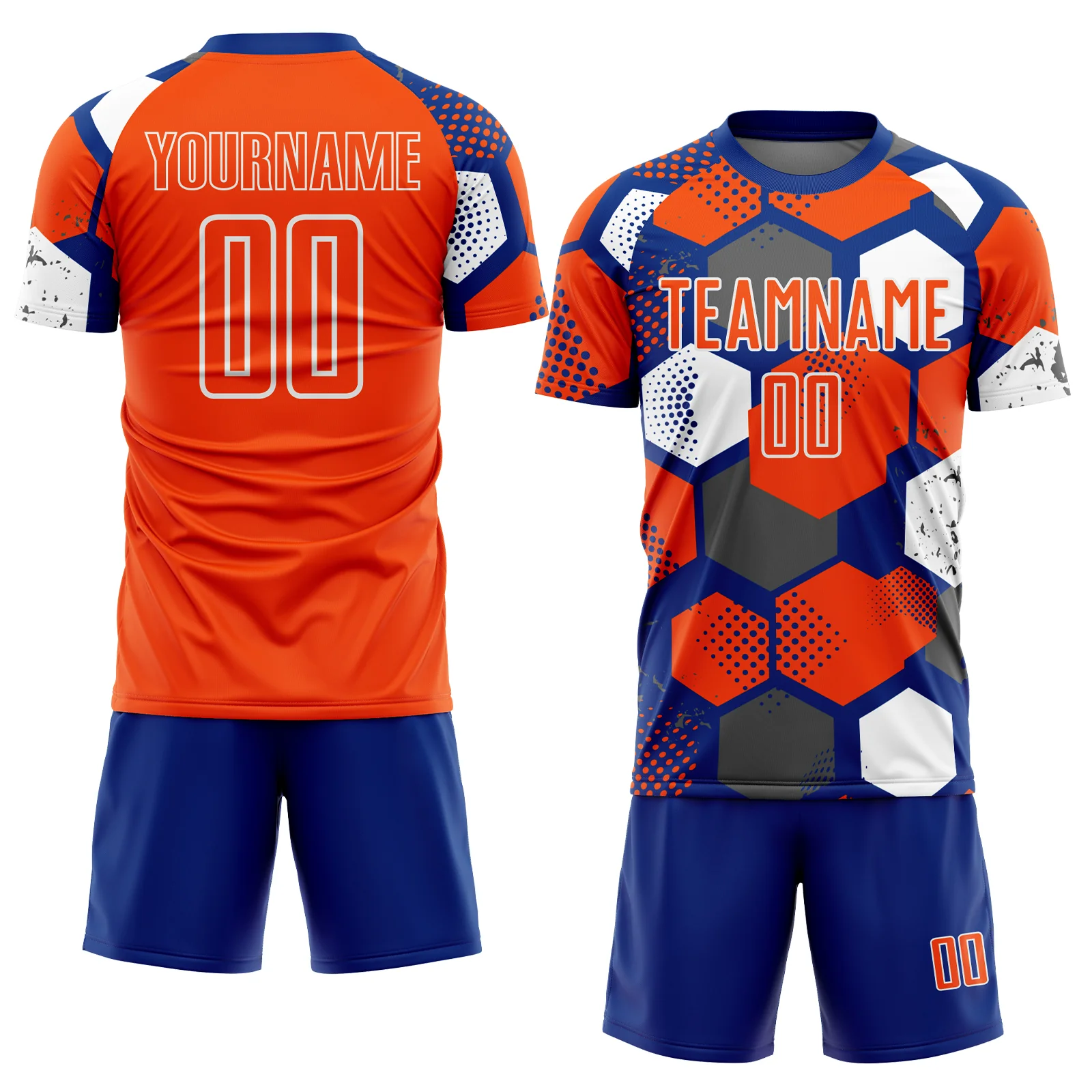 Custom Royal Orange-White Geometric Shape Sublimation Soccer Uniform Jersey - Image 2