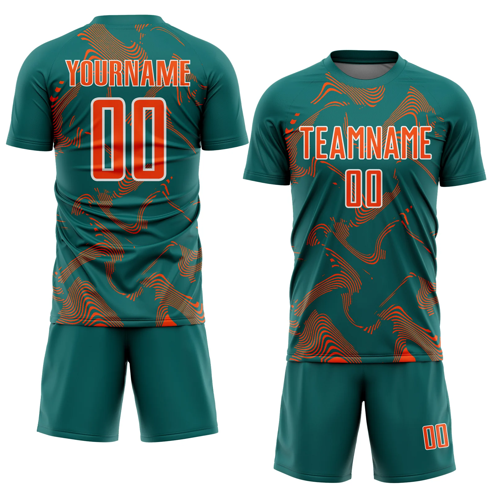 Custom Teal Orange-White Curve Lines Sports Sublimation Soccer Uniform Jersey - Image 2