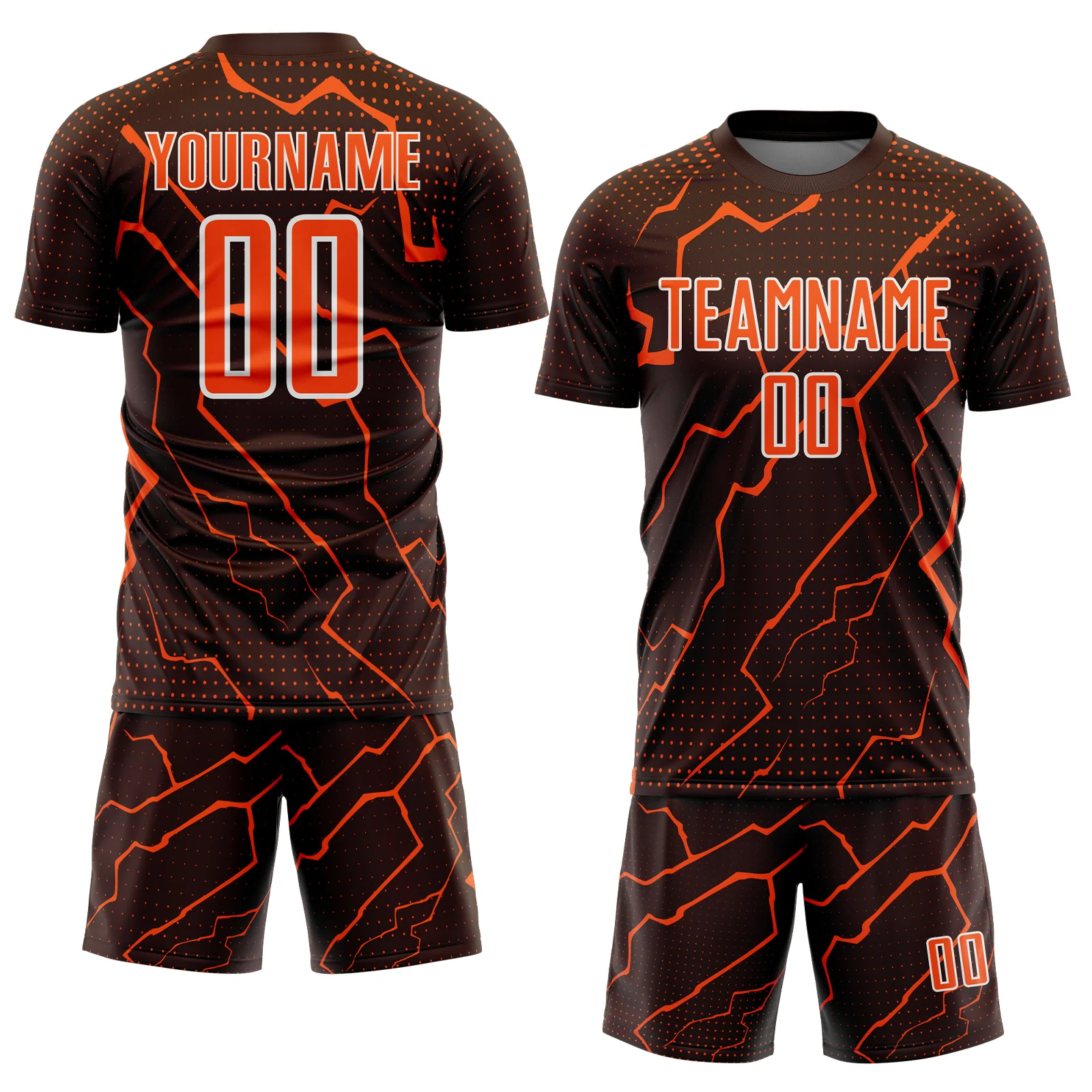 Custom Brown Orange-White Lightning Sports Sublimation Soccer Uniform Jersey - Image 2