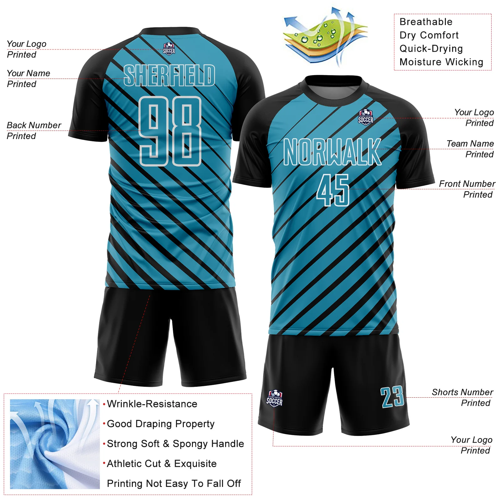 Custom Black Panther Blue-White Lines Sublimation Soccer Uniform Jersey - Image 4