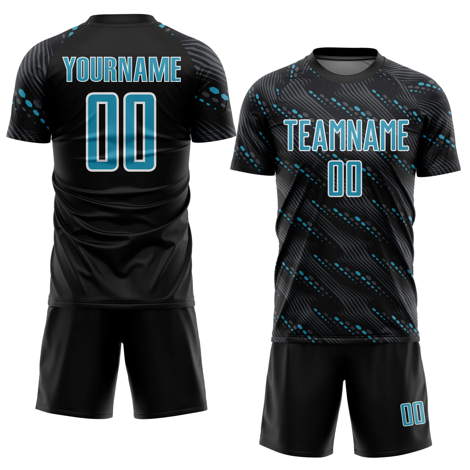 Custom Black Panther Blue-White Slant Lines Sports Sublimation Soccer Uniform Jersey - Image 2