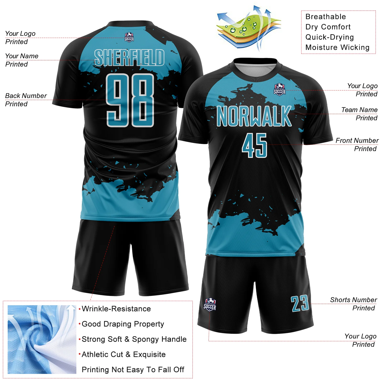Custom Black Panther Blue-White Abstract Fragment Art Sublimation Soccer Uniform Jersey - Image 4