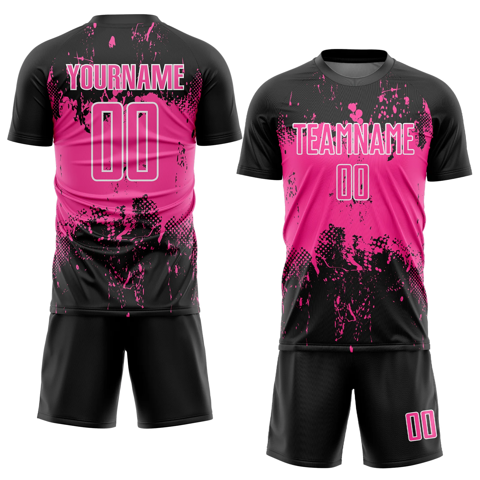 Custom Black Pink-White Abstract Splatter Grunge Art Sports Sublimation Soccer Uniform Jersey - Image 2