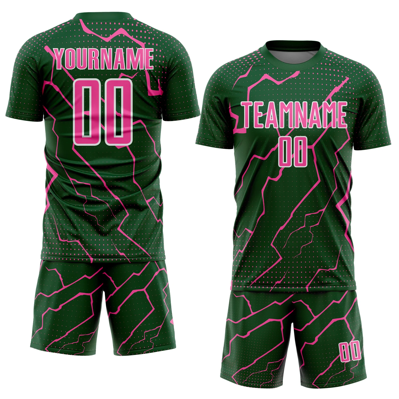 Custom Green Pink-White Lightning Sports Sublimation Soccer Uniform Jersey - Image 2