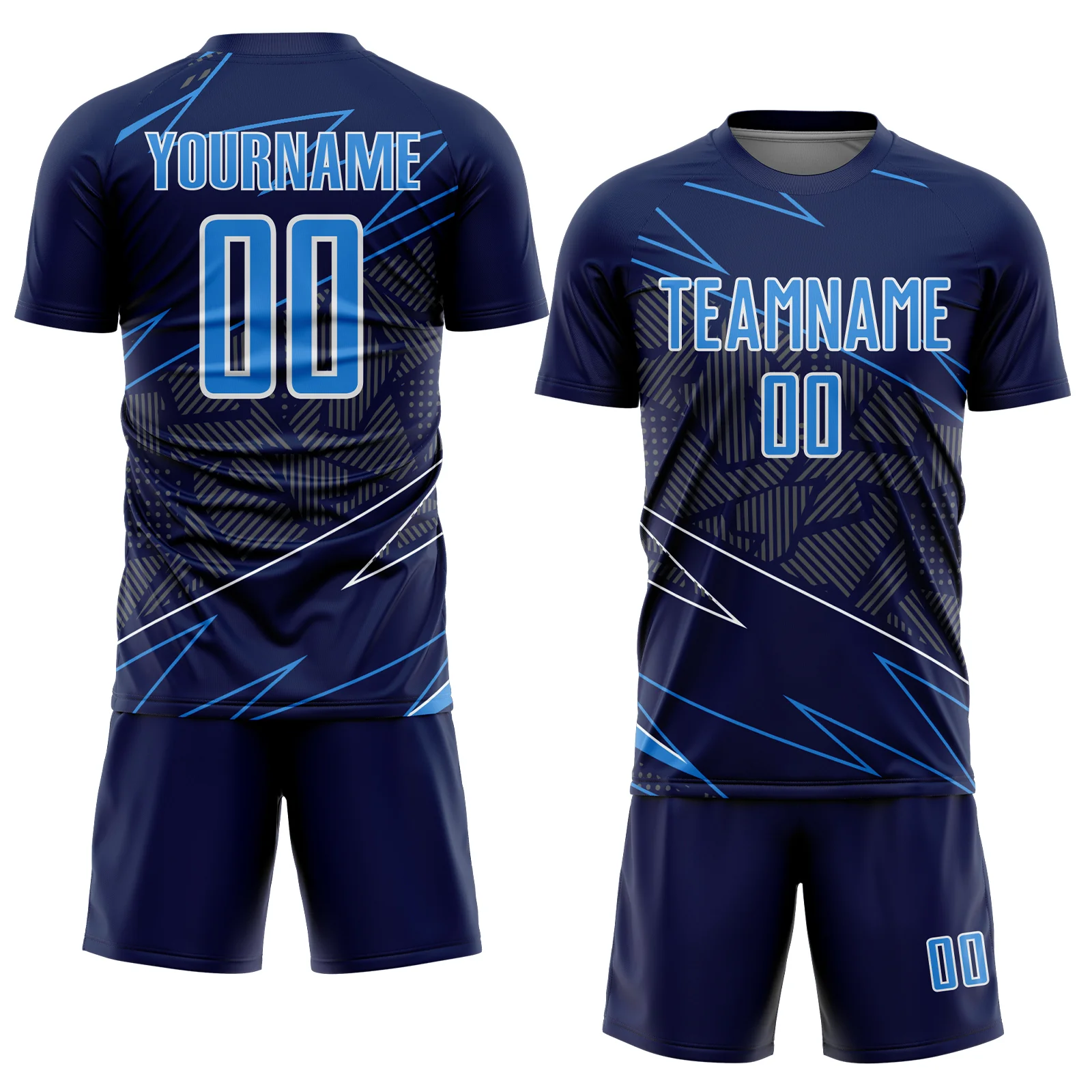Custom Navy Powder Blue-White Lines Sports Sublimation Soccer Uniform Jersey - Image 2