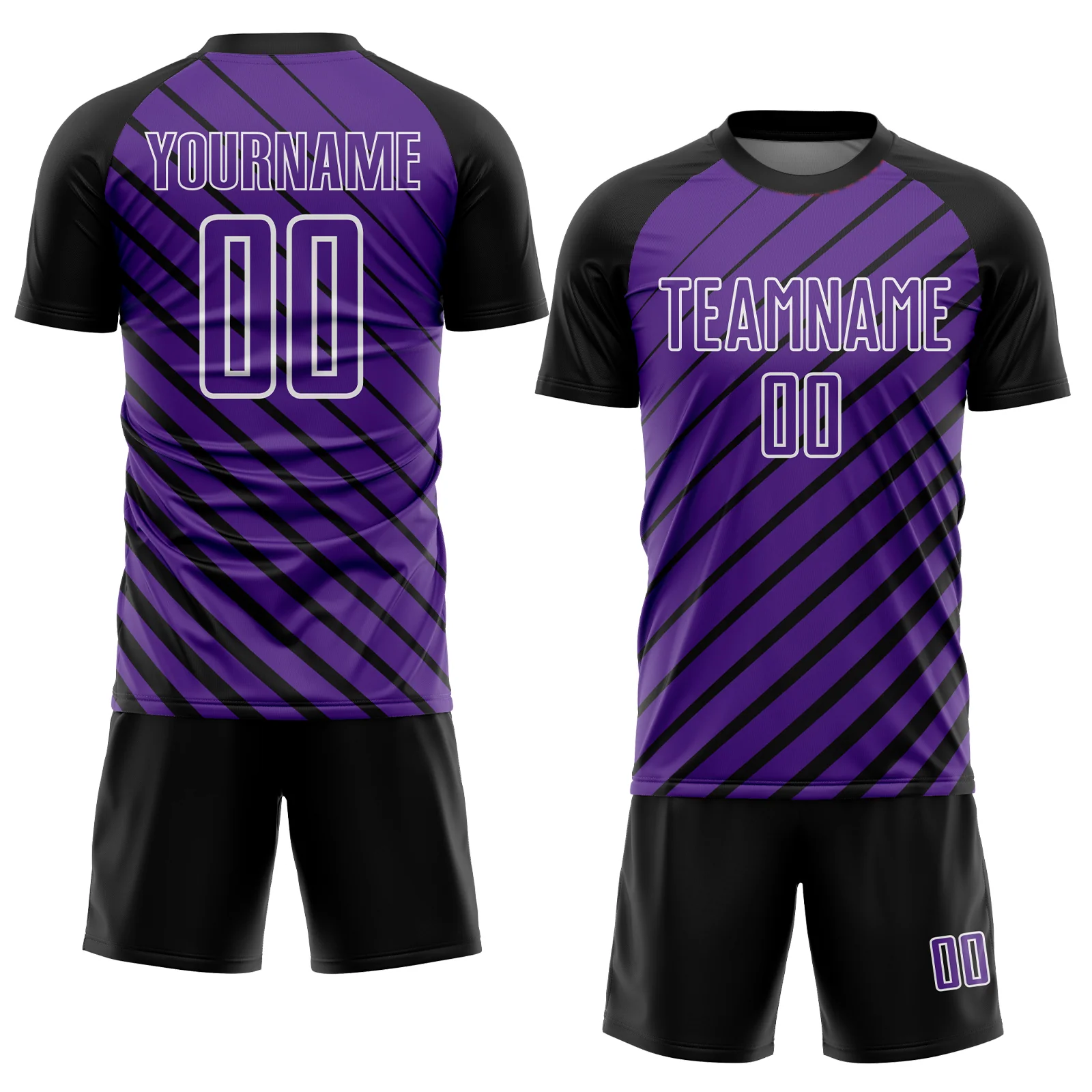 Custom Black Purple-White Lines Sublimation Soccer Uniform Jersey - Image 2
