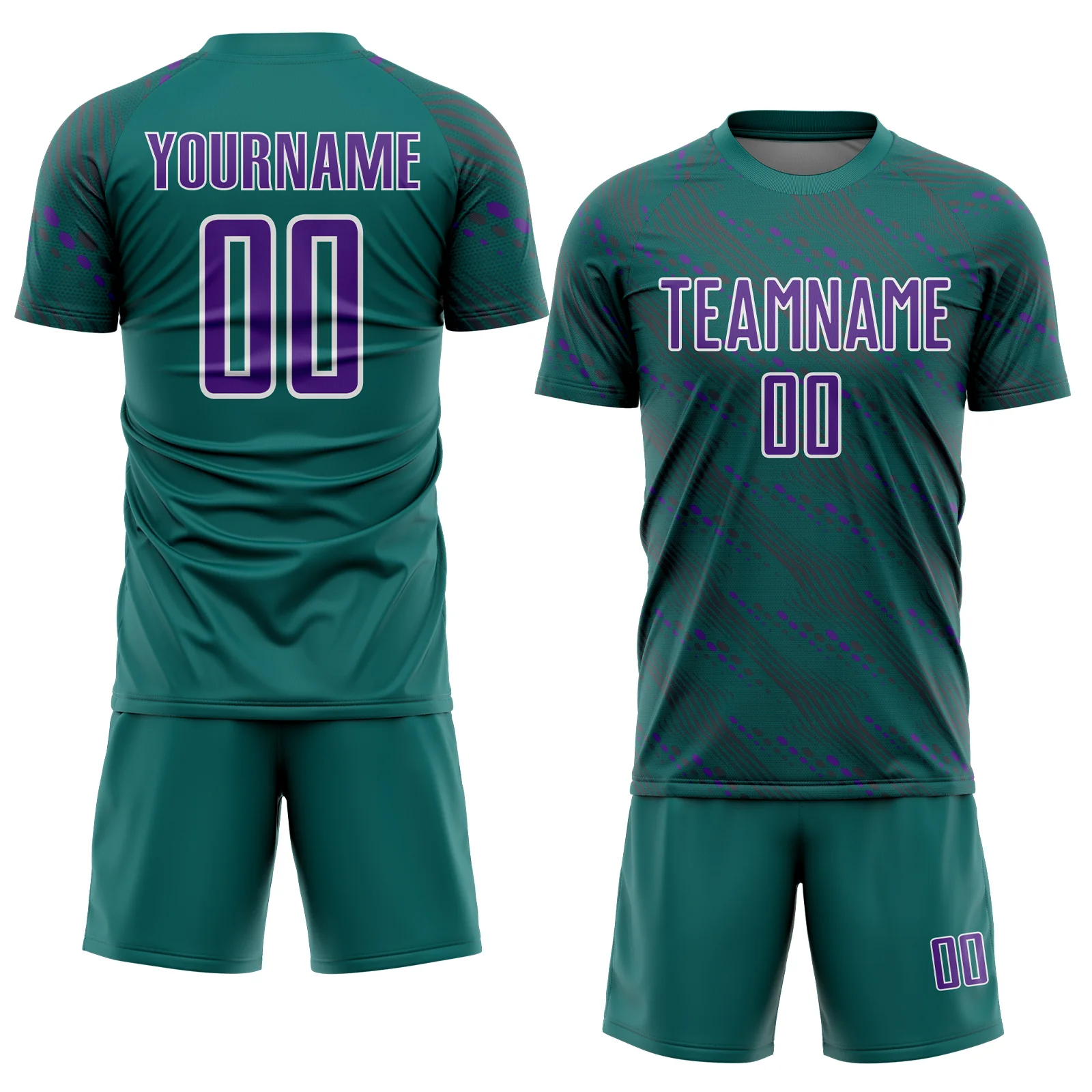 Custom Teal Purple-White Slant Lines Sports Sublimation Soccer Uniform Jersey - Image 2