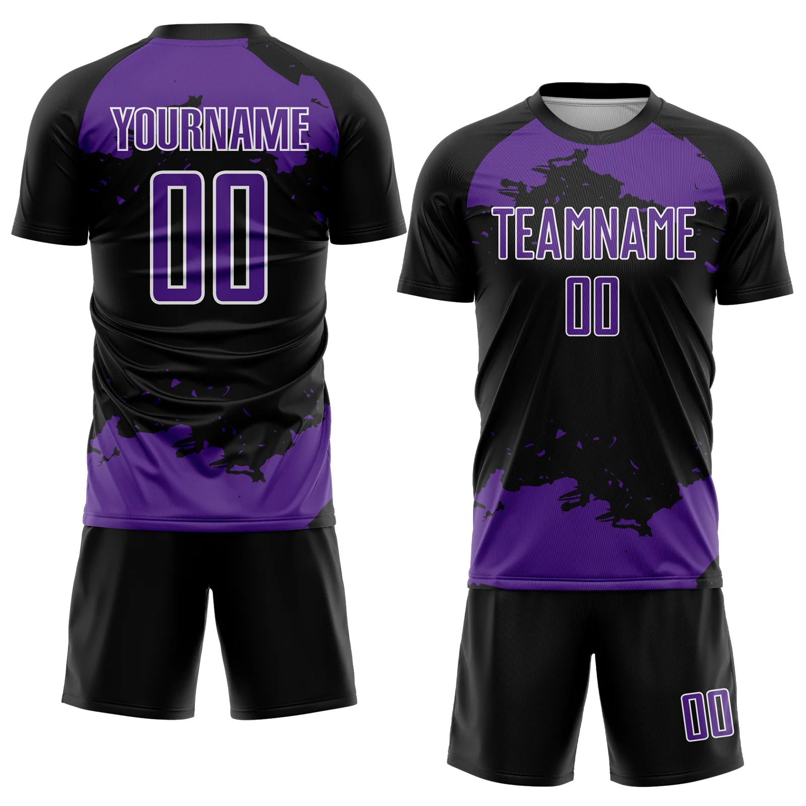 Custom Black Purple-White Abstract Fragment Art Sublimation Soccer Uniform Jersey - Image 2