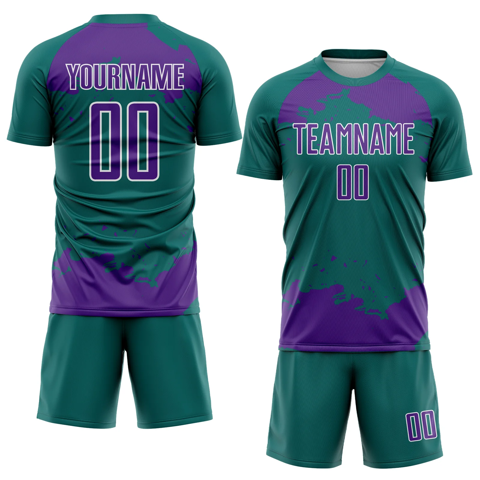 Custom Teal Purple-White Abstract Fragment Art Sublimation Soccer Uniform Jersey - Image 2