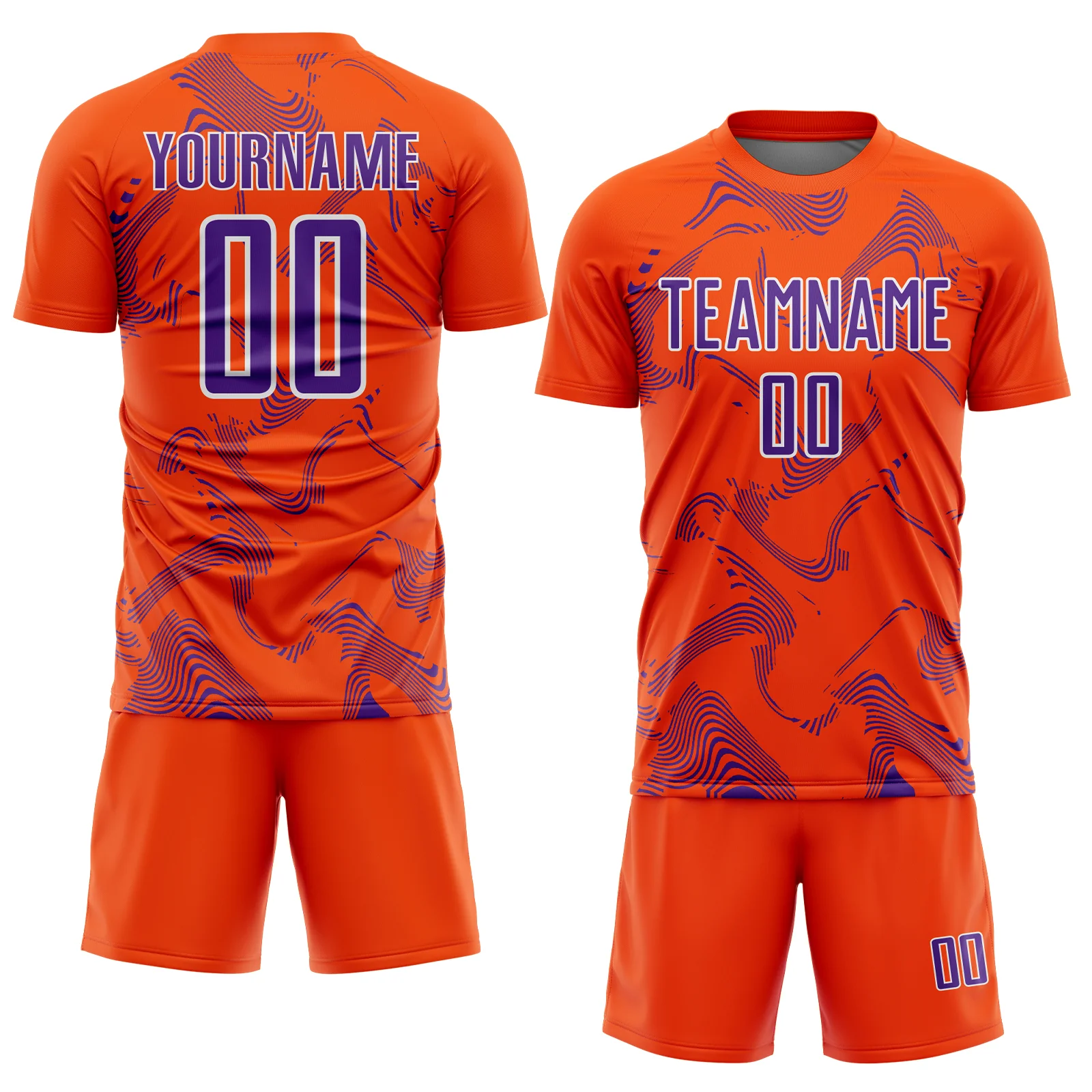 Custom Orange Purple-White Curve Lines Sports Sublimation Soccer Uniform Jersey - Image 2