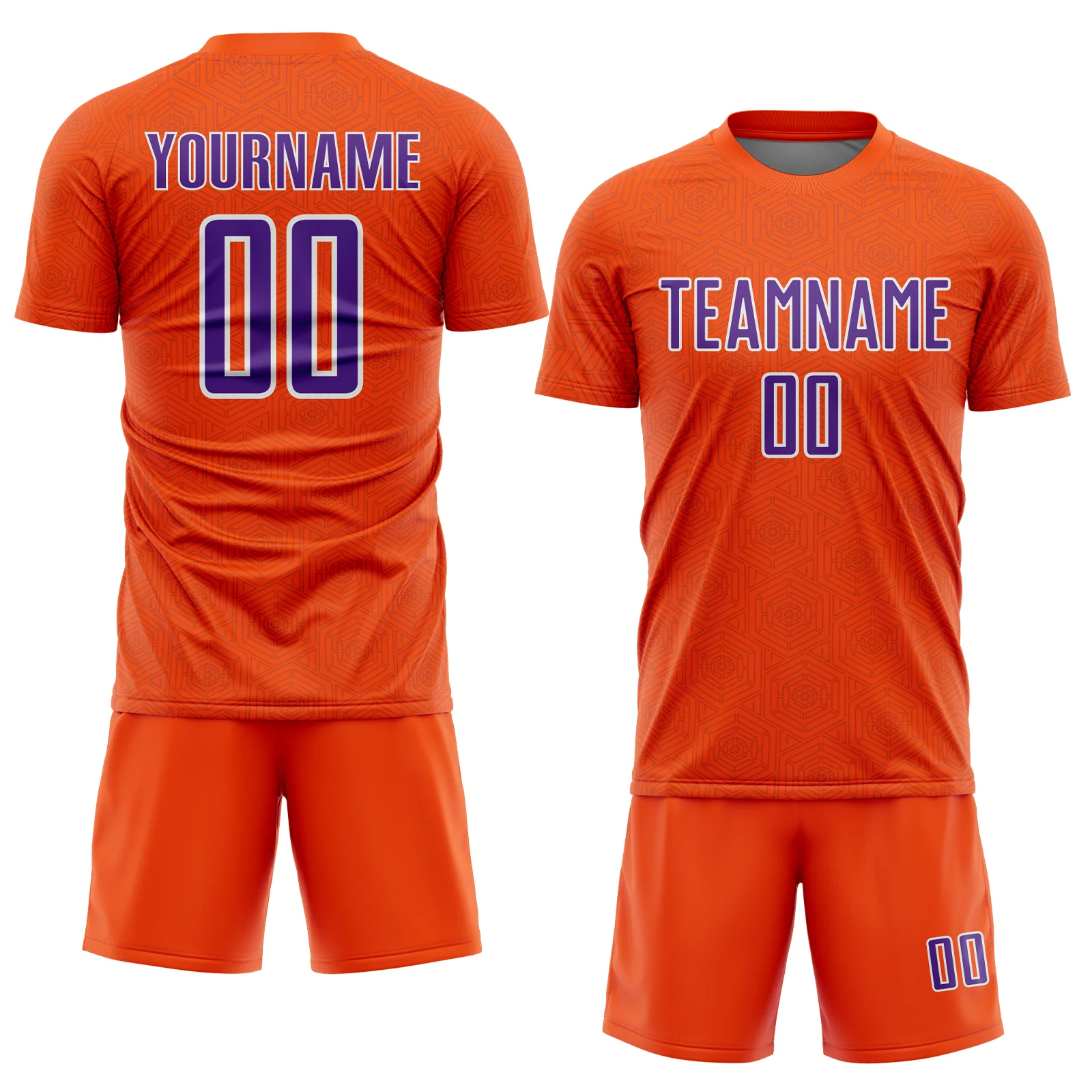 Custom Orange Purple-White Geometric Shape Sports Sublimation Soccer Uniform Jersey - Image 2