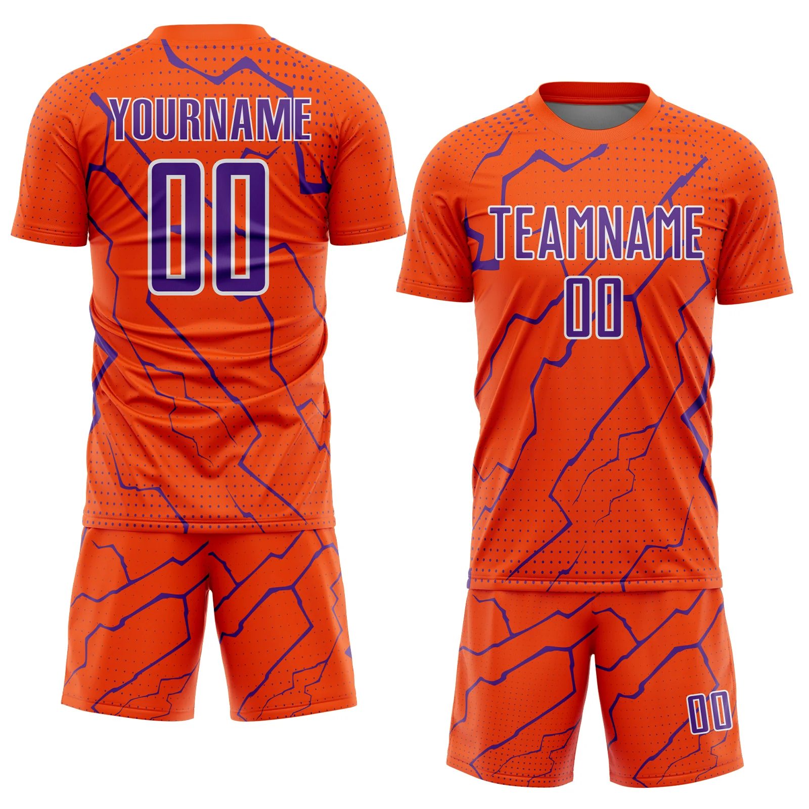 Custom Orange Purple-White Lightning Sports Sublimation Soccer Uniform Jersey - Image 2