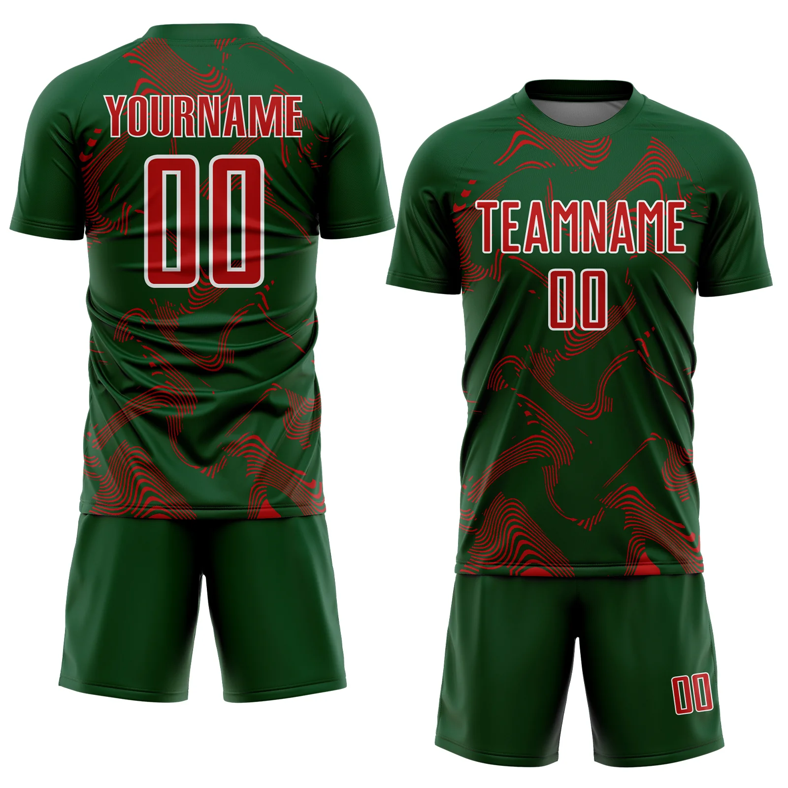 Custom Green Red-White Curve Lines Sports Sublimation Soccer Uniform Jersey - Image 2