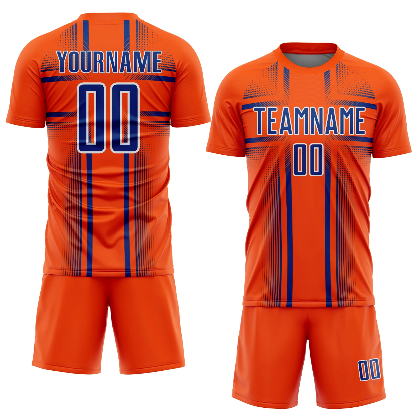 Custom Orange Royal-White Lines Sublimation Soccer Uniform Jersey - Image 2