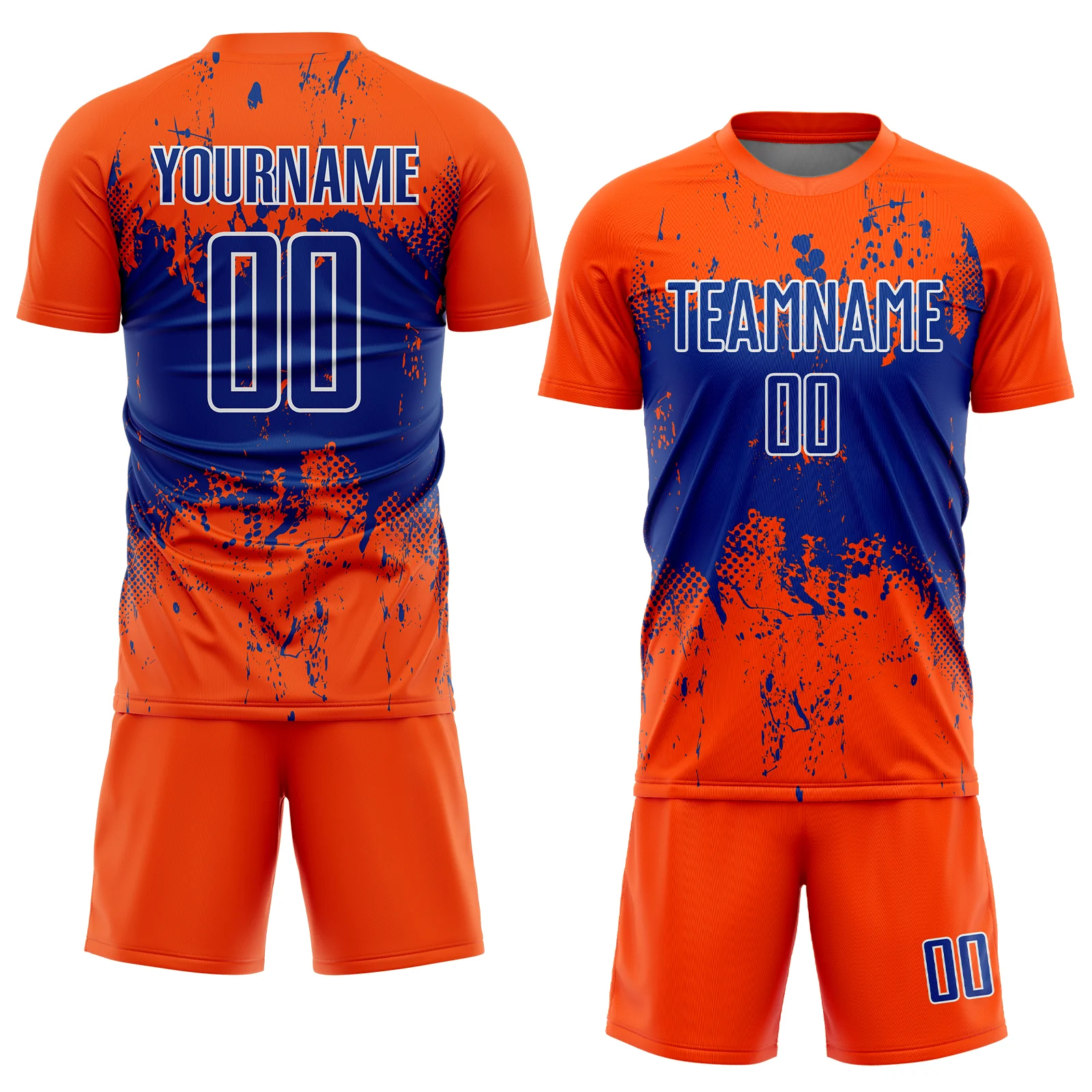 Custom Orange Royal-White Abstract Splatter Grunge Art Sports Sublimation Soccer Uniform Jersey - Image 2