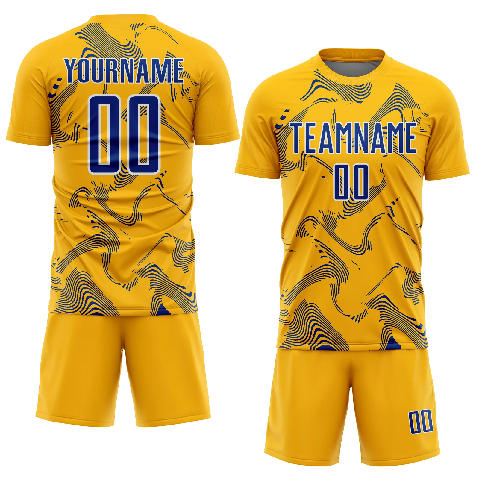 Custom Gold Royal-White Curve Lines Sports Sublimation Soccer Uniform Jersey - Image 2