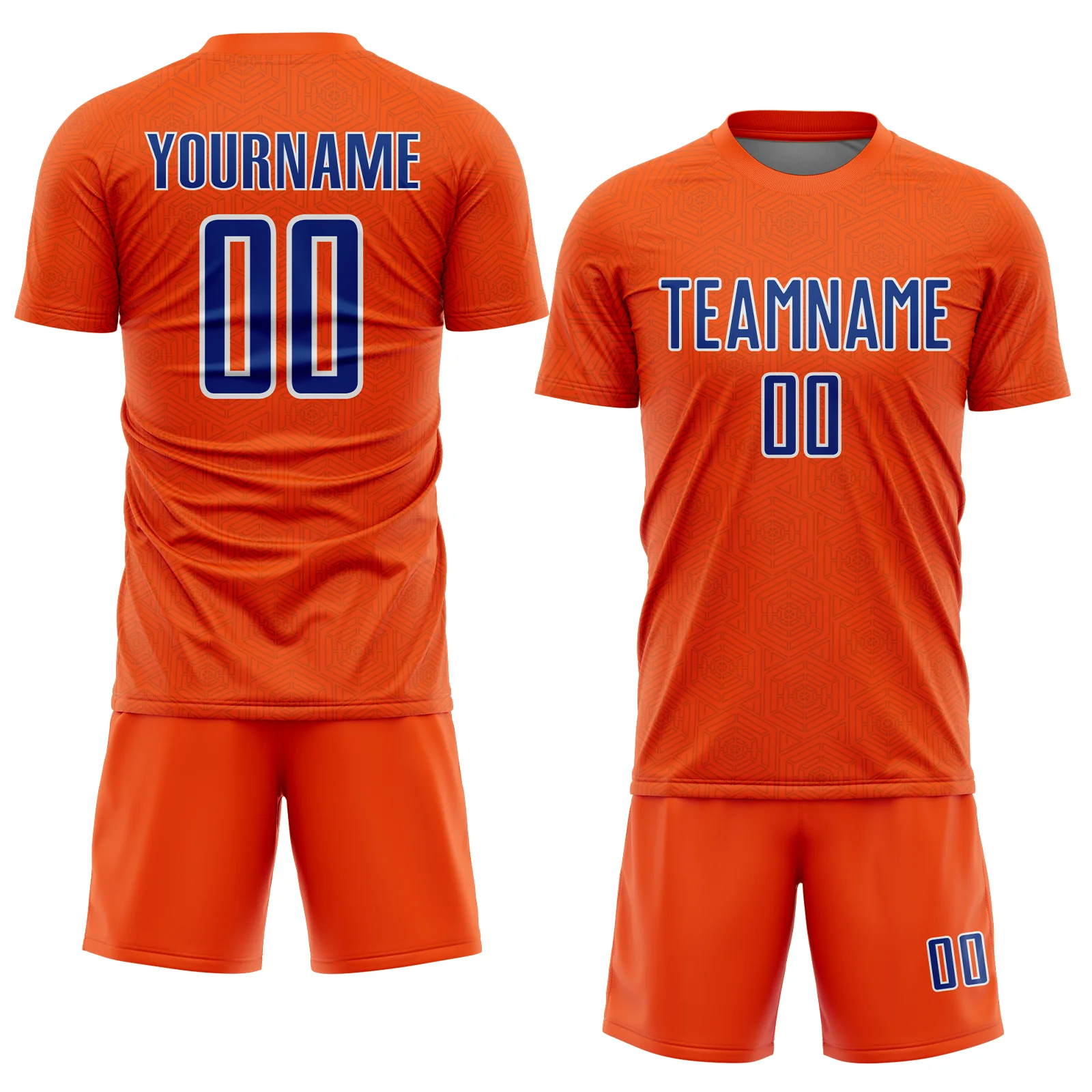Custom Orange Royal-White Geometric Shape Sports Sublimation Soccer Uniform Jersey - Image 2