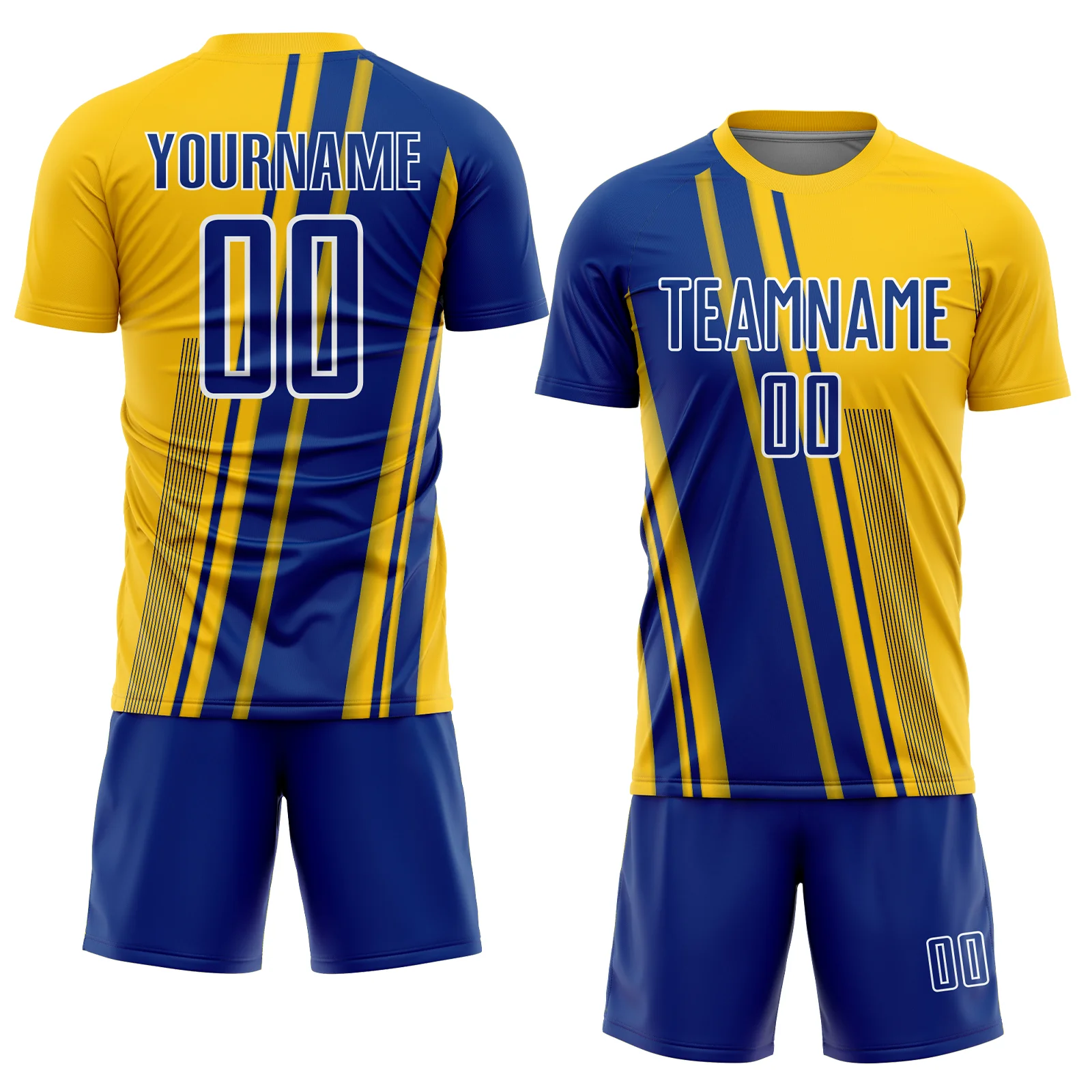 Custom Yellow Royal-White Lines Sports Sublimation Soccer Uniform Jersey - Image 2