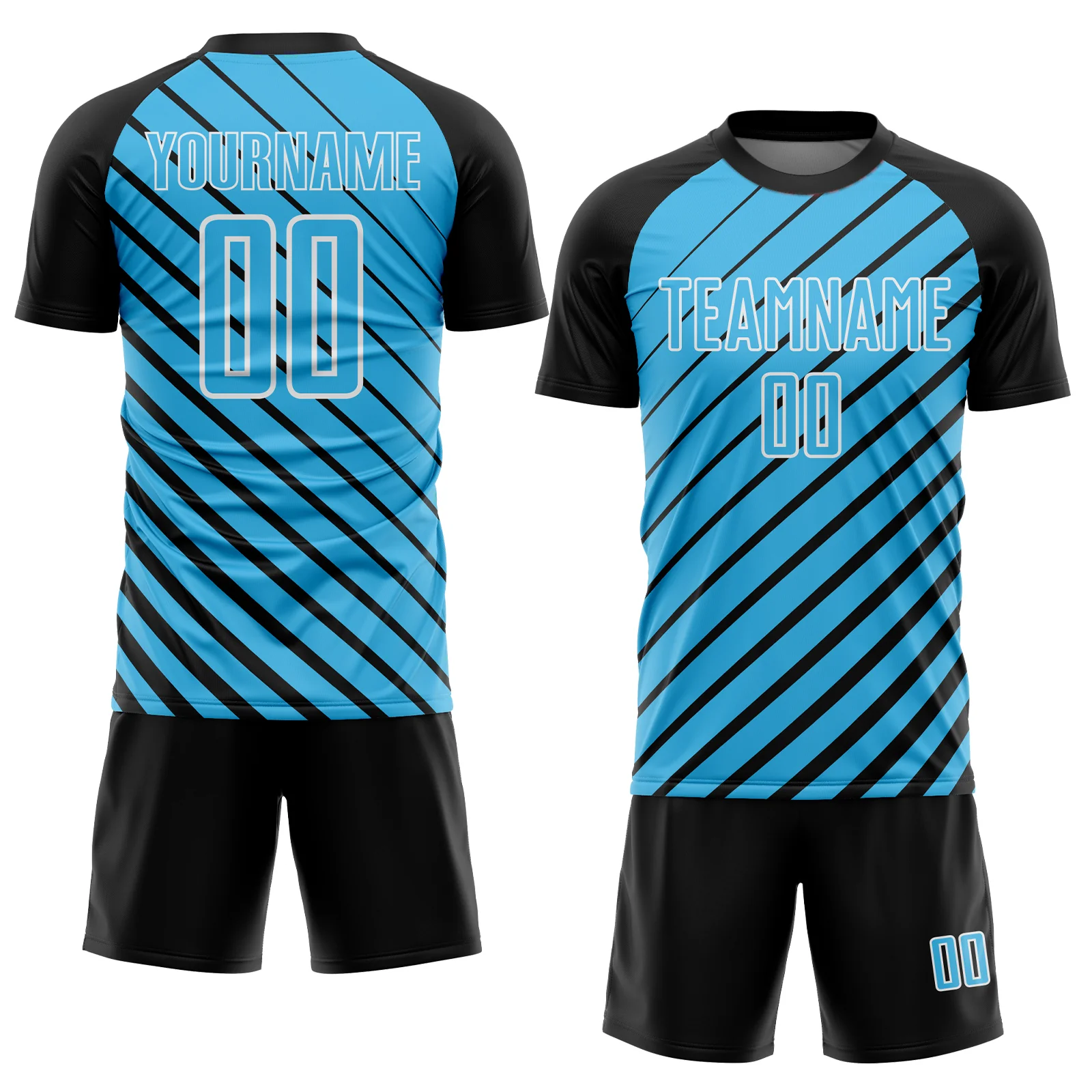 Custom Black Sky Blue-White Lines Sublimation Soccer Uniform Jersey - Image 2