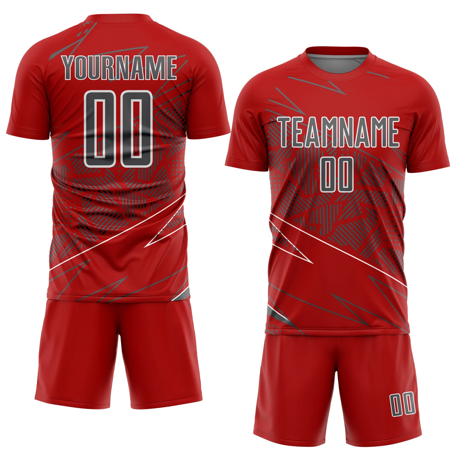 Custom Red Steel Gray-White Lines Sports Sublimation Soccer Uniform Jersey - Image 2
