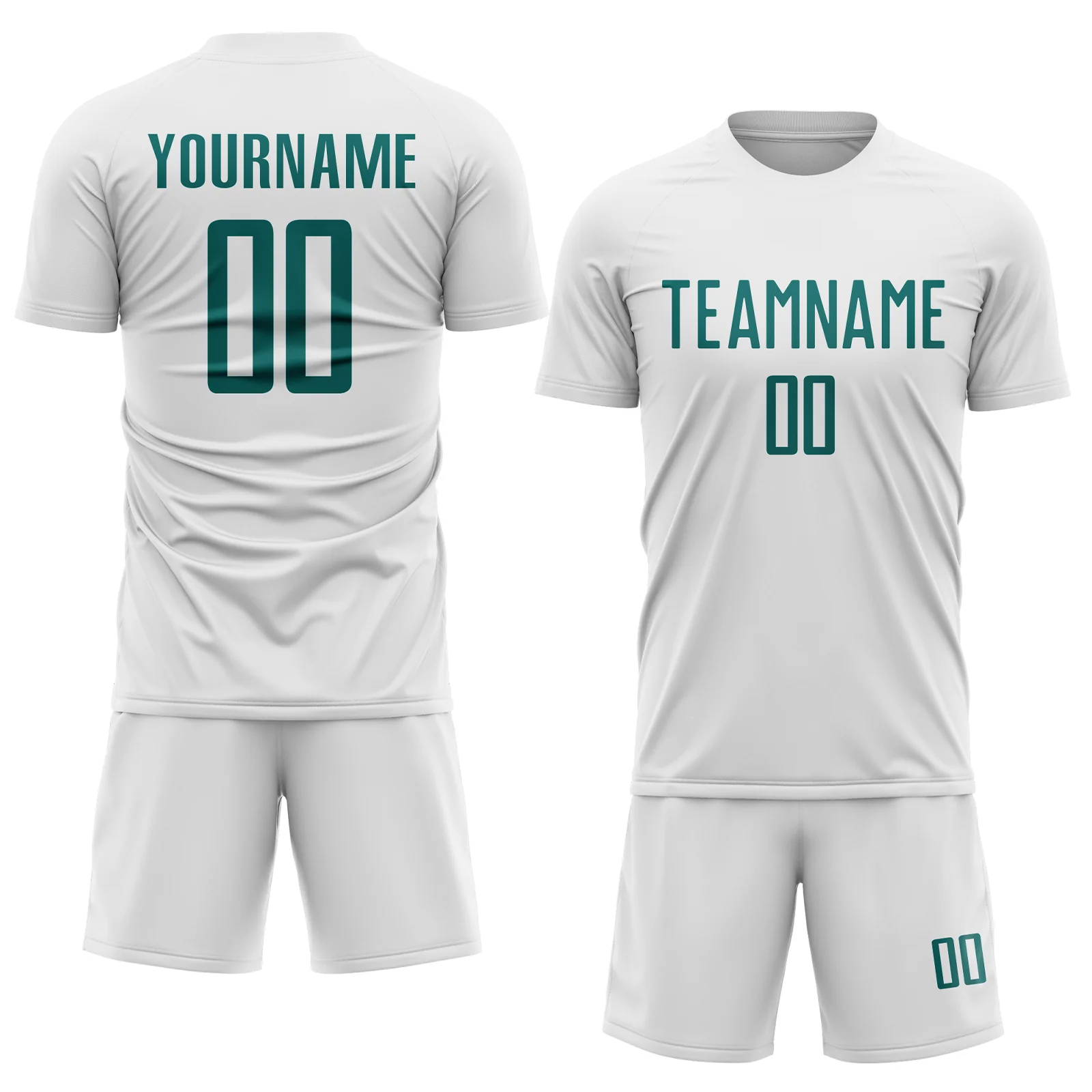 Custom White Teal Sublimation Soccer Uniform Jersey - Image 2