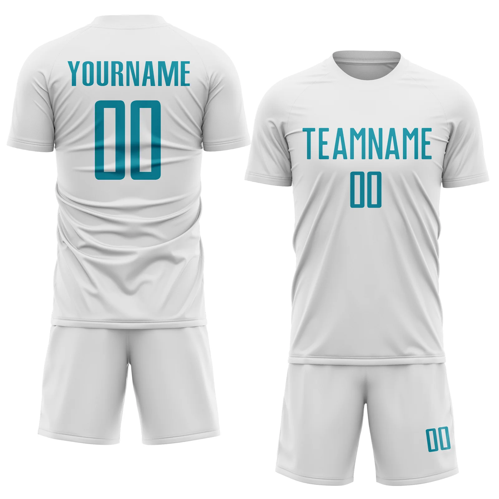 Custom White Teal Sublimation Soccer Uniform Jersey - Image 2