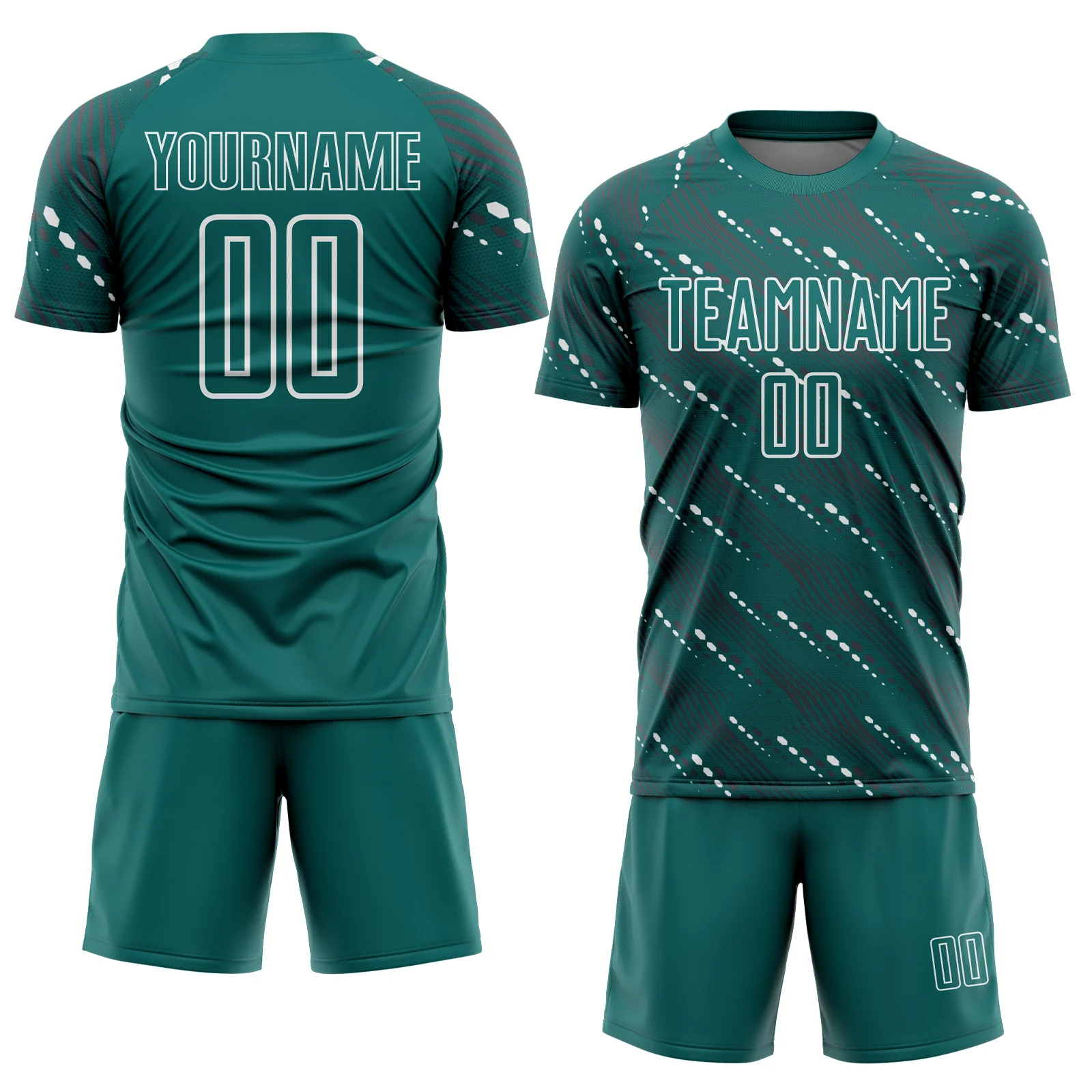Custom Teal White Slant Lines Sports Sublimation Soccer Uniform Jersey - Image 2