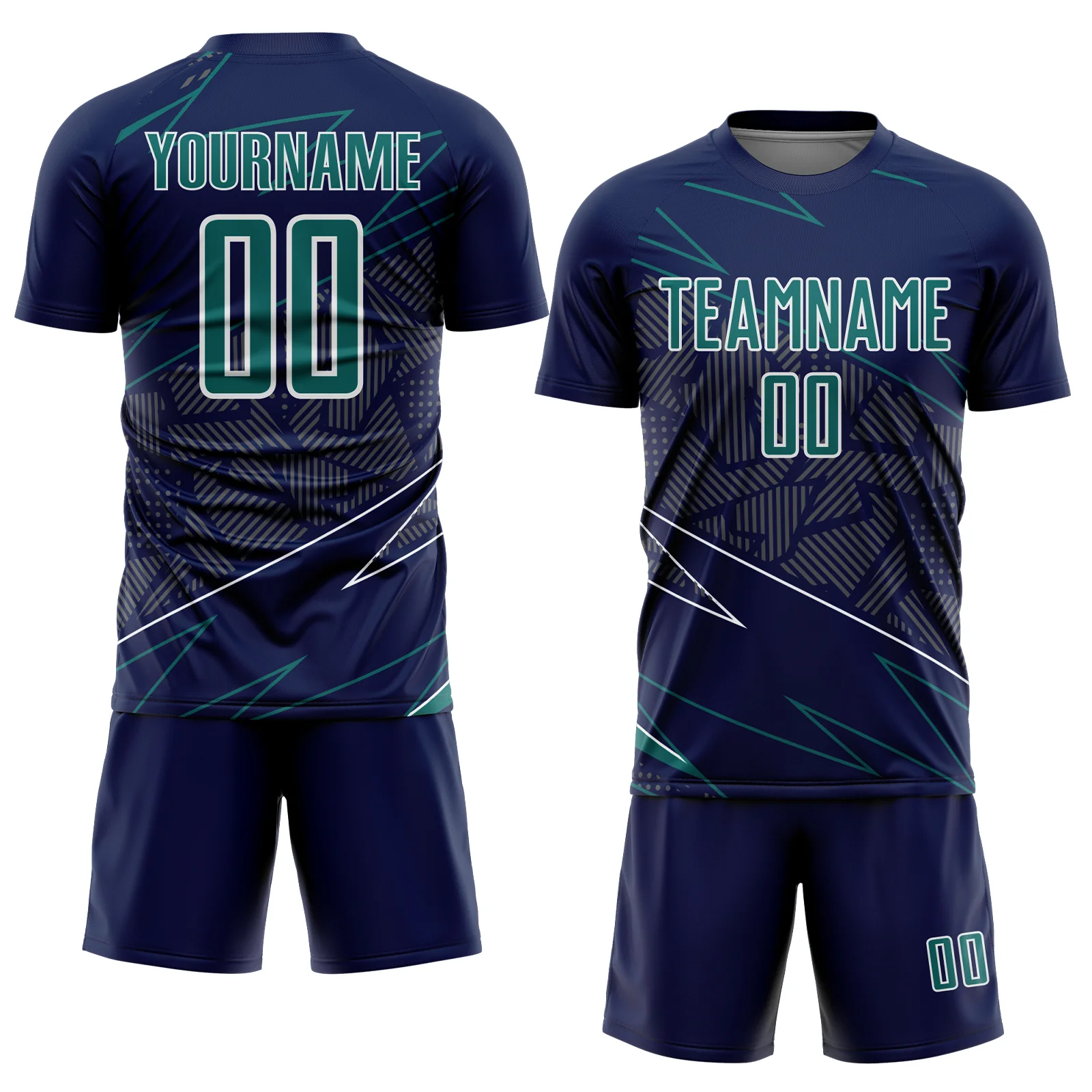 Custom Navy Teal-White Lines Sports Sublimation Soccer Uniform Jersey - Image 2