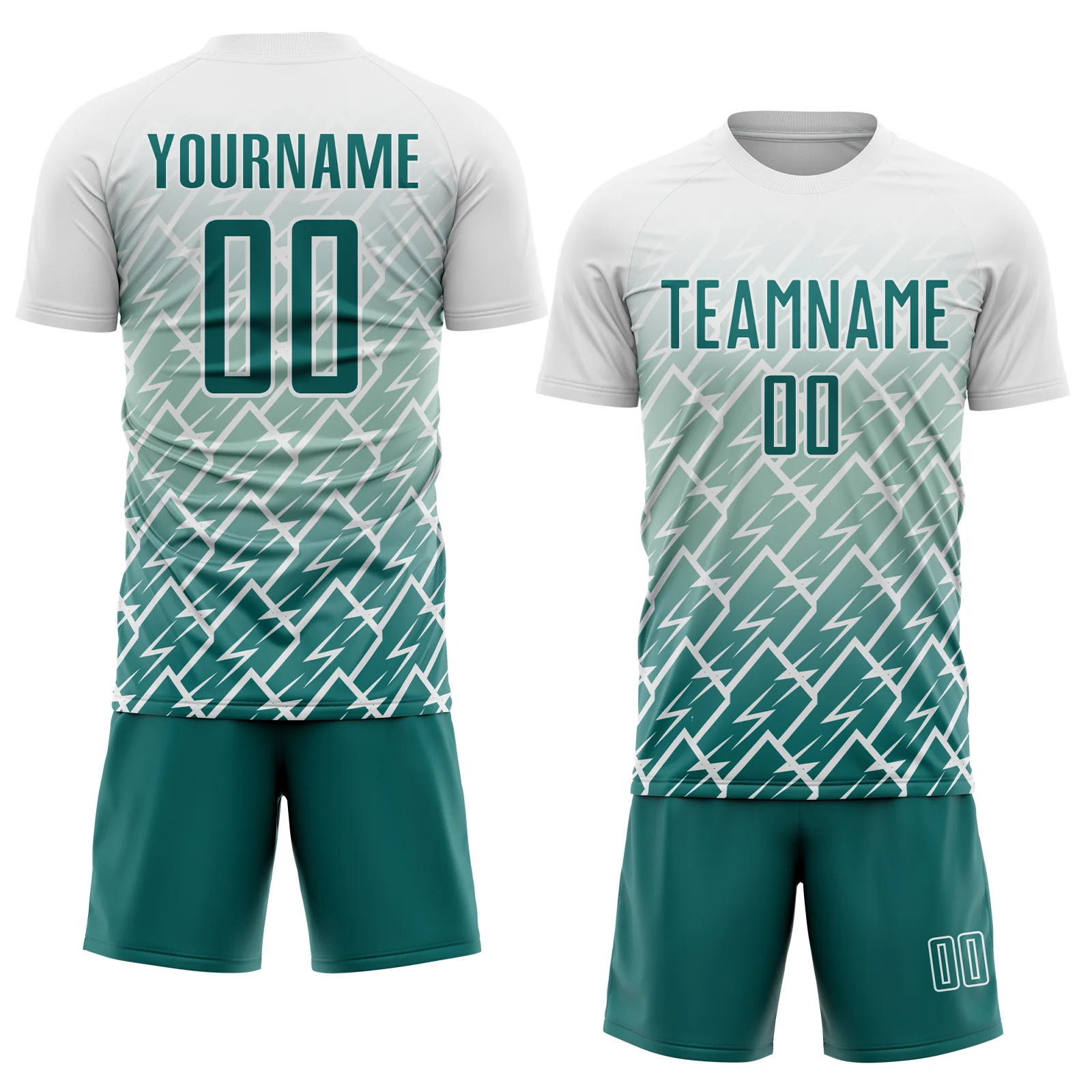 Custom White Teal Lightning Sports Sublimation Soccer Uniform Jersey - Image 2